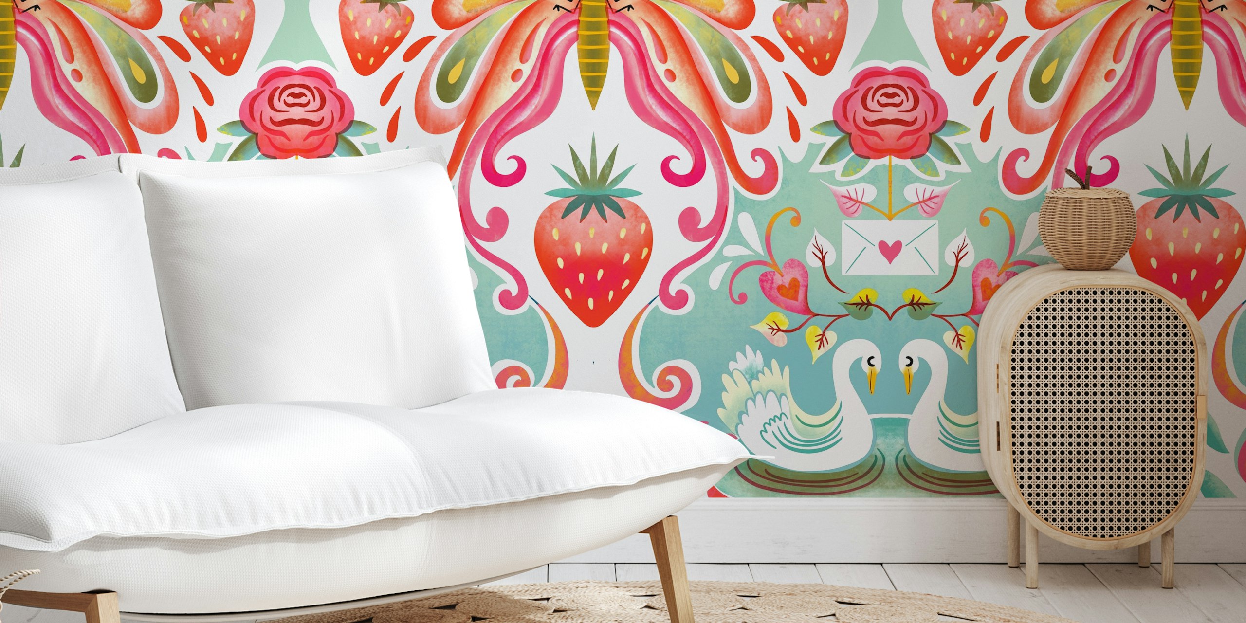 Super sweet swan damask tapet i et rum