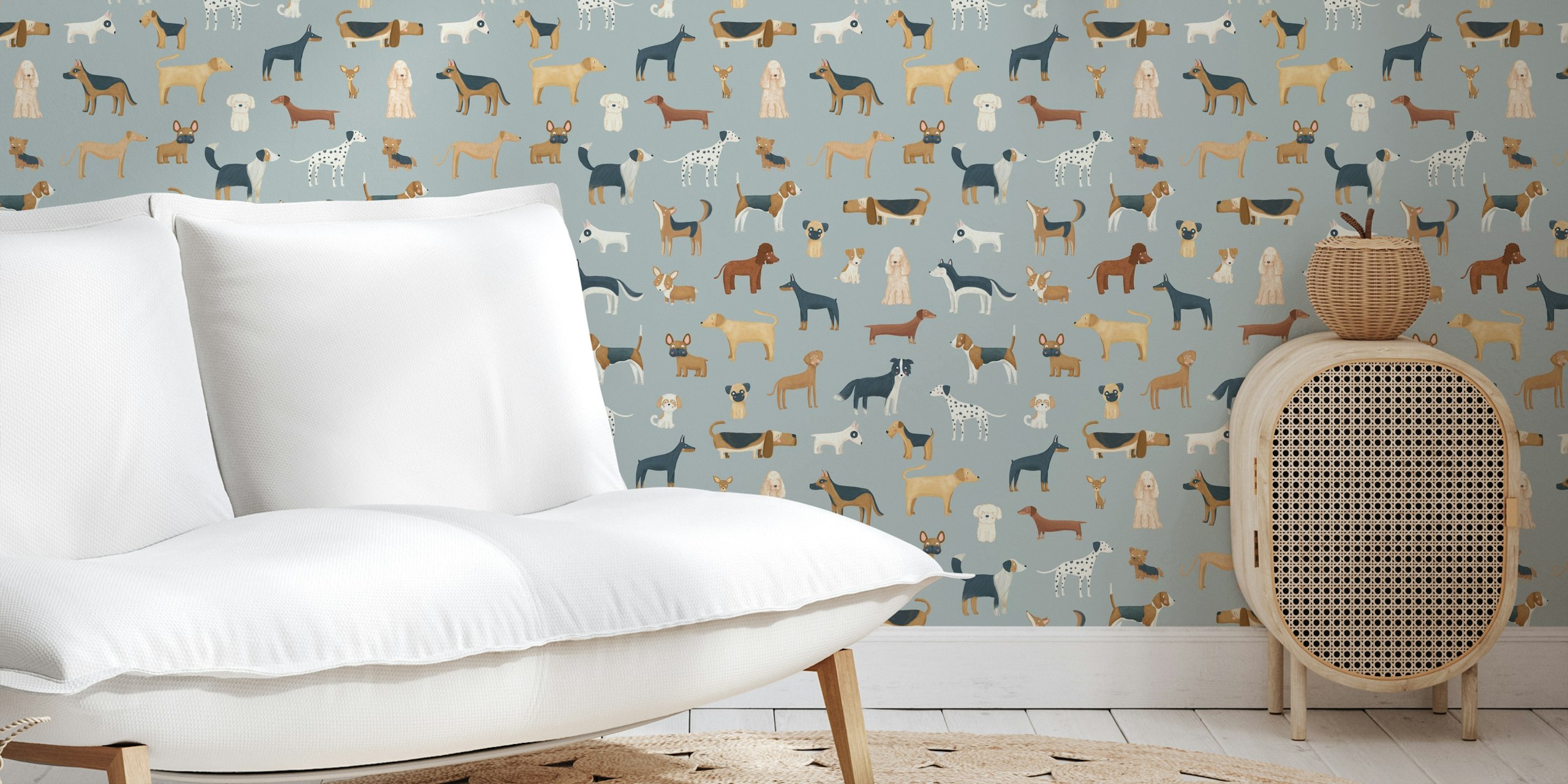Dog breeds wallpaper on a blue background
