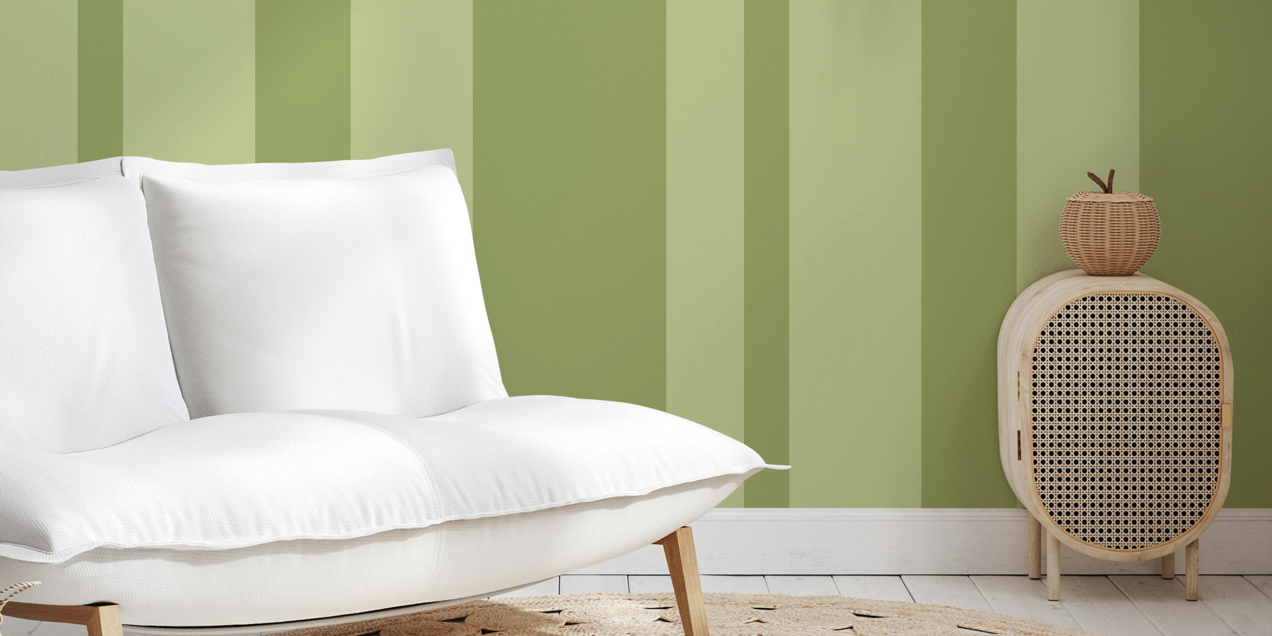 Muted green stripes wallpaper in various shades of green