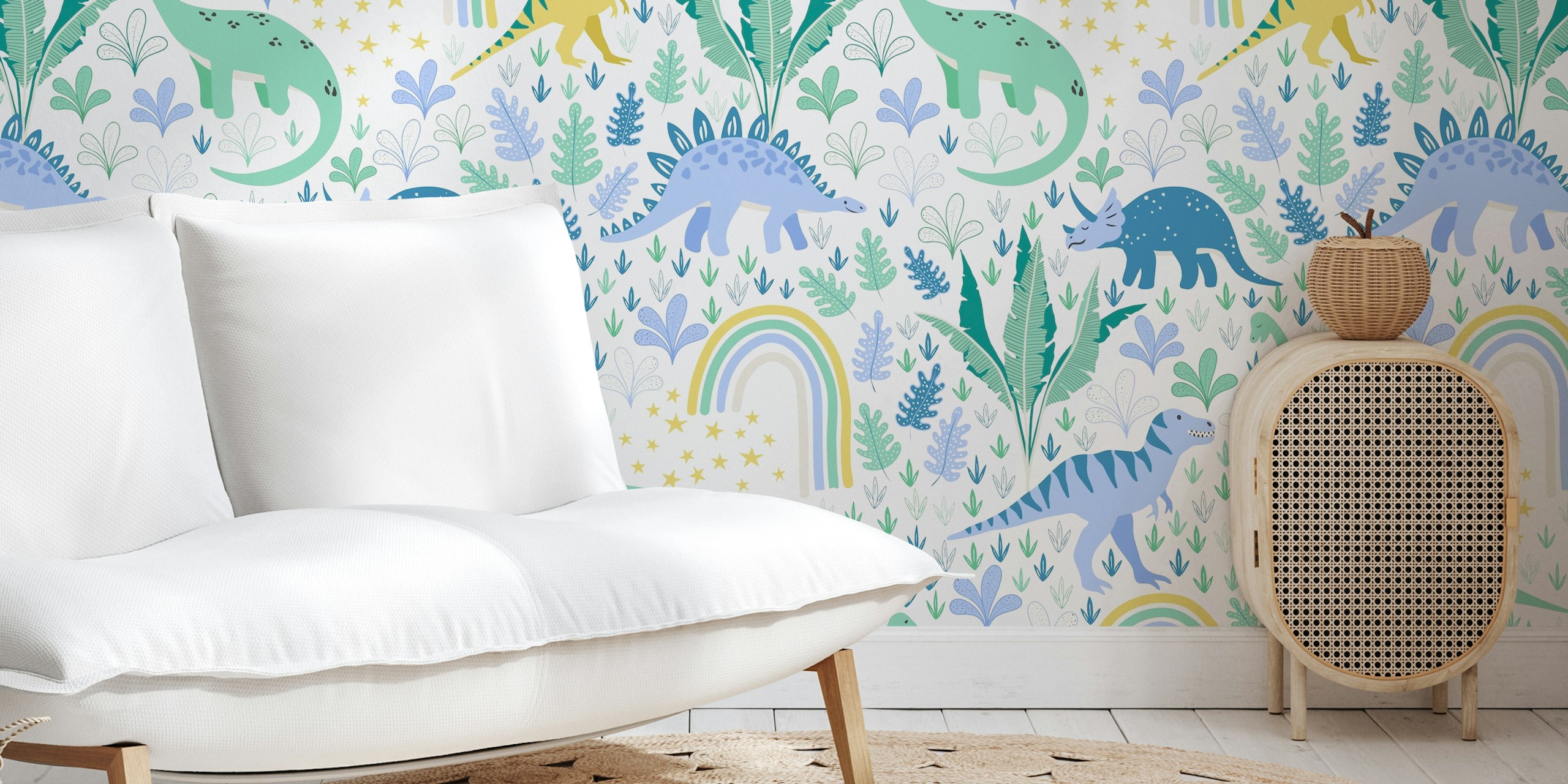 Dinosaur fantasy wallpaper in a playful room