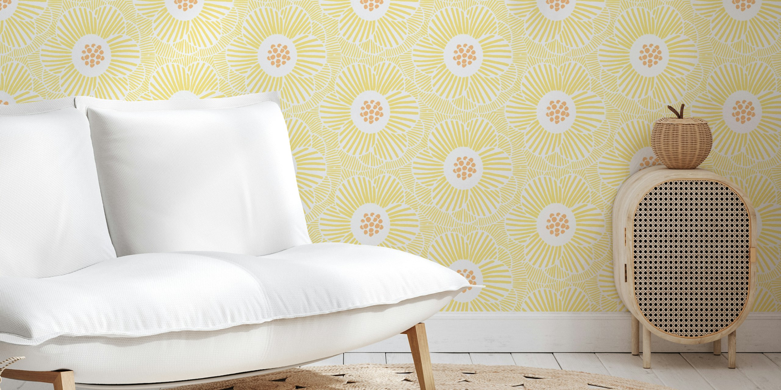 Päällekkäinen keltainen kameliakuvioinen seinämaalaus