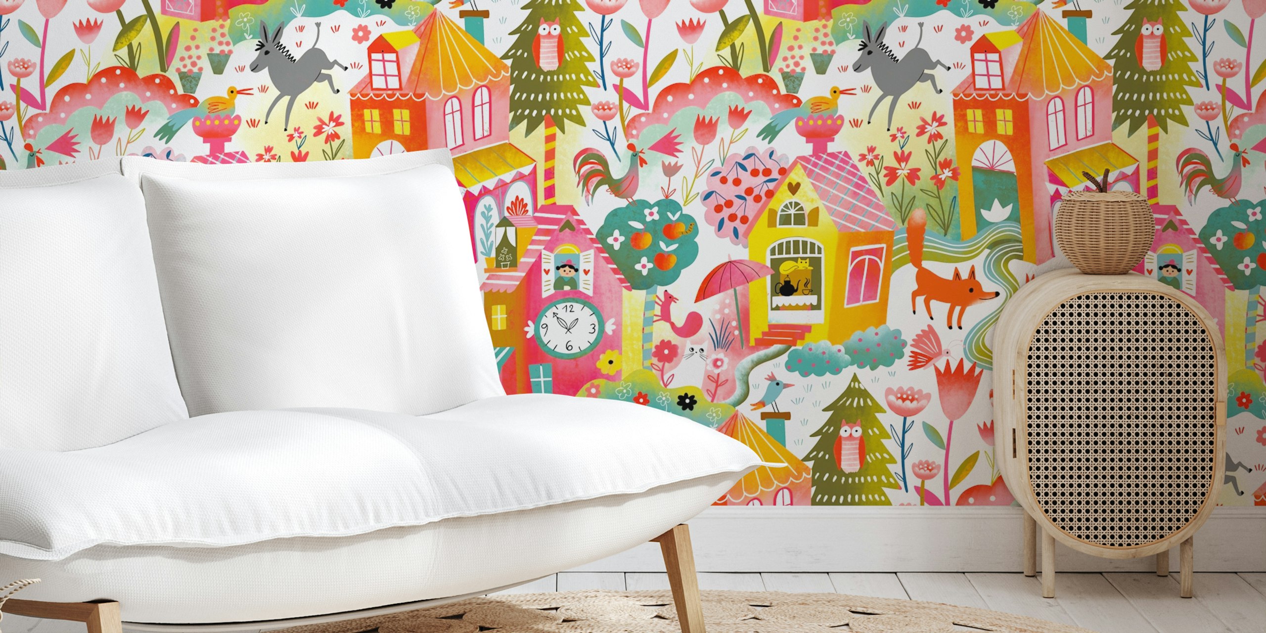 Fantasifull happy village hide and seek tapet i et rom