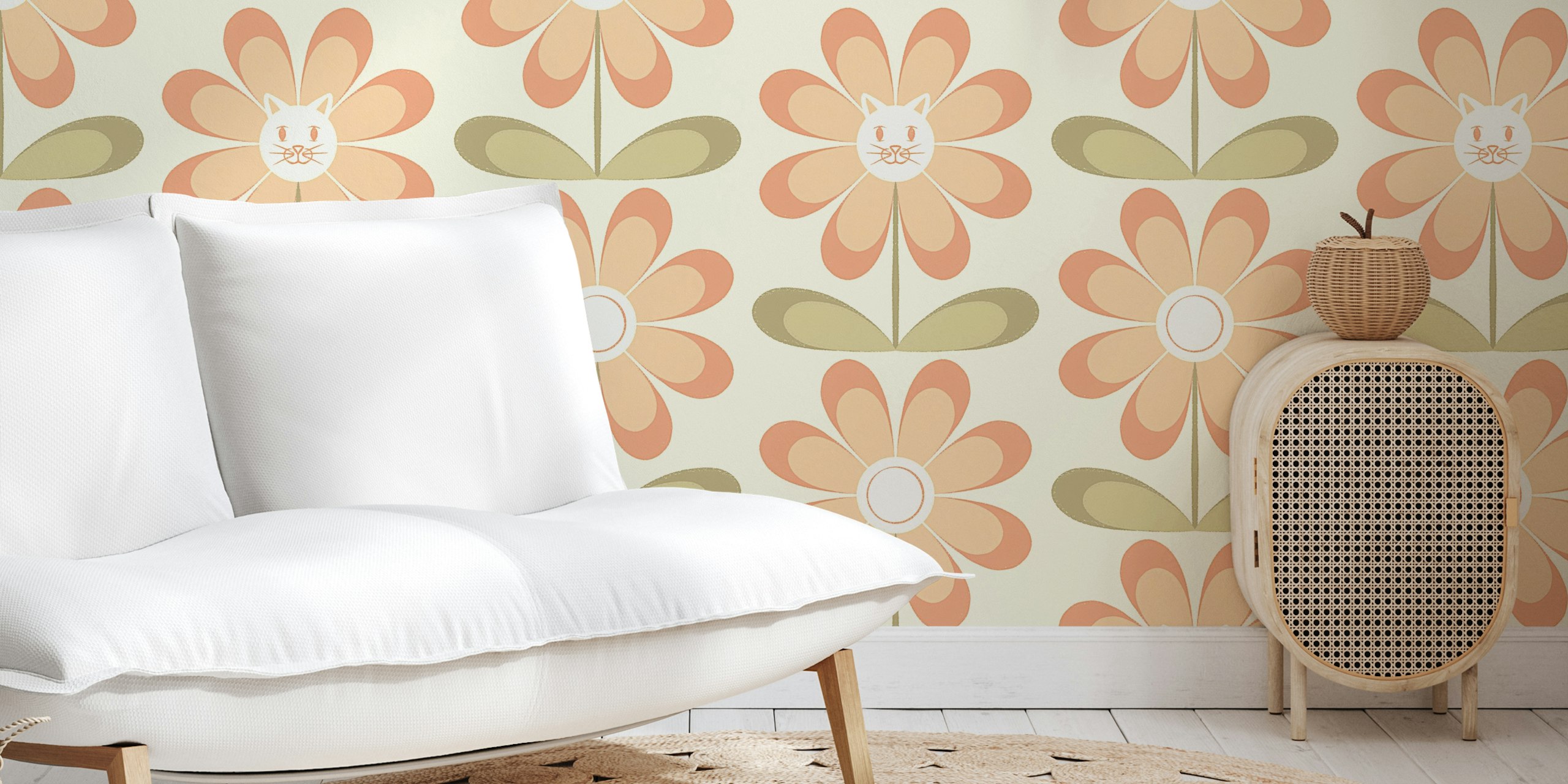 Floral patterns featuring hidden cats in pastel colors wallpaper
