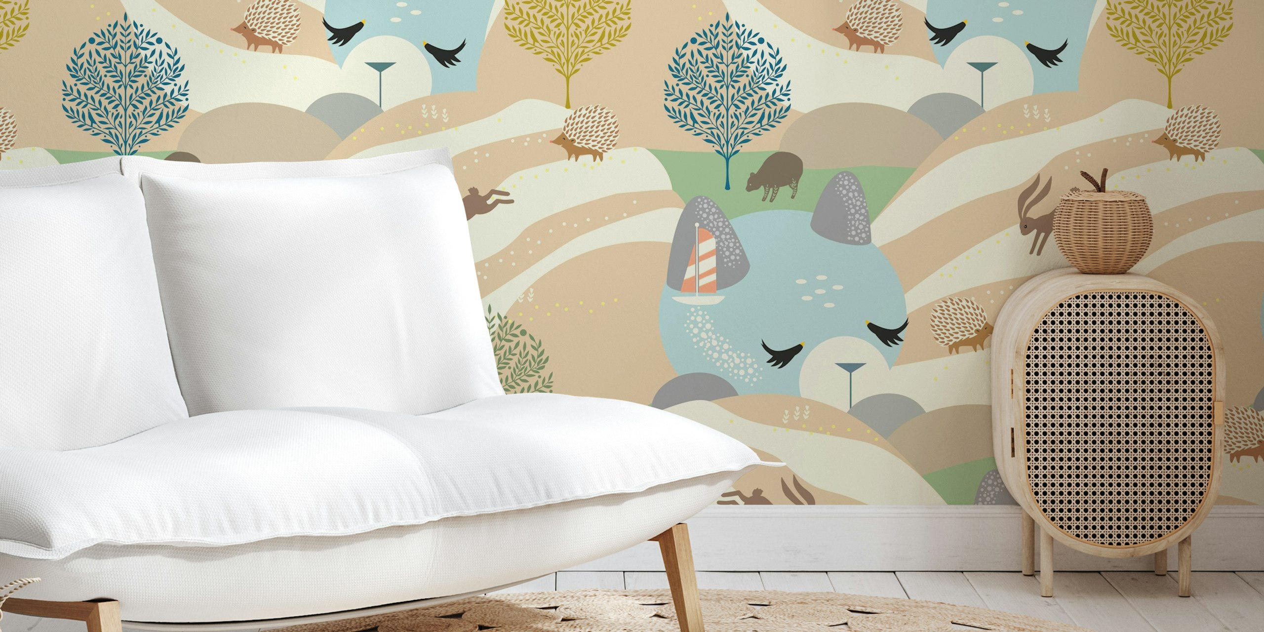 Decorative catscape wallpaper in a child's room