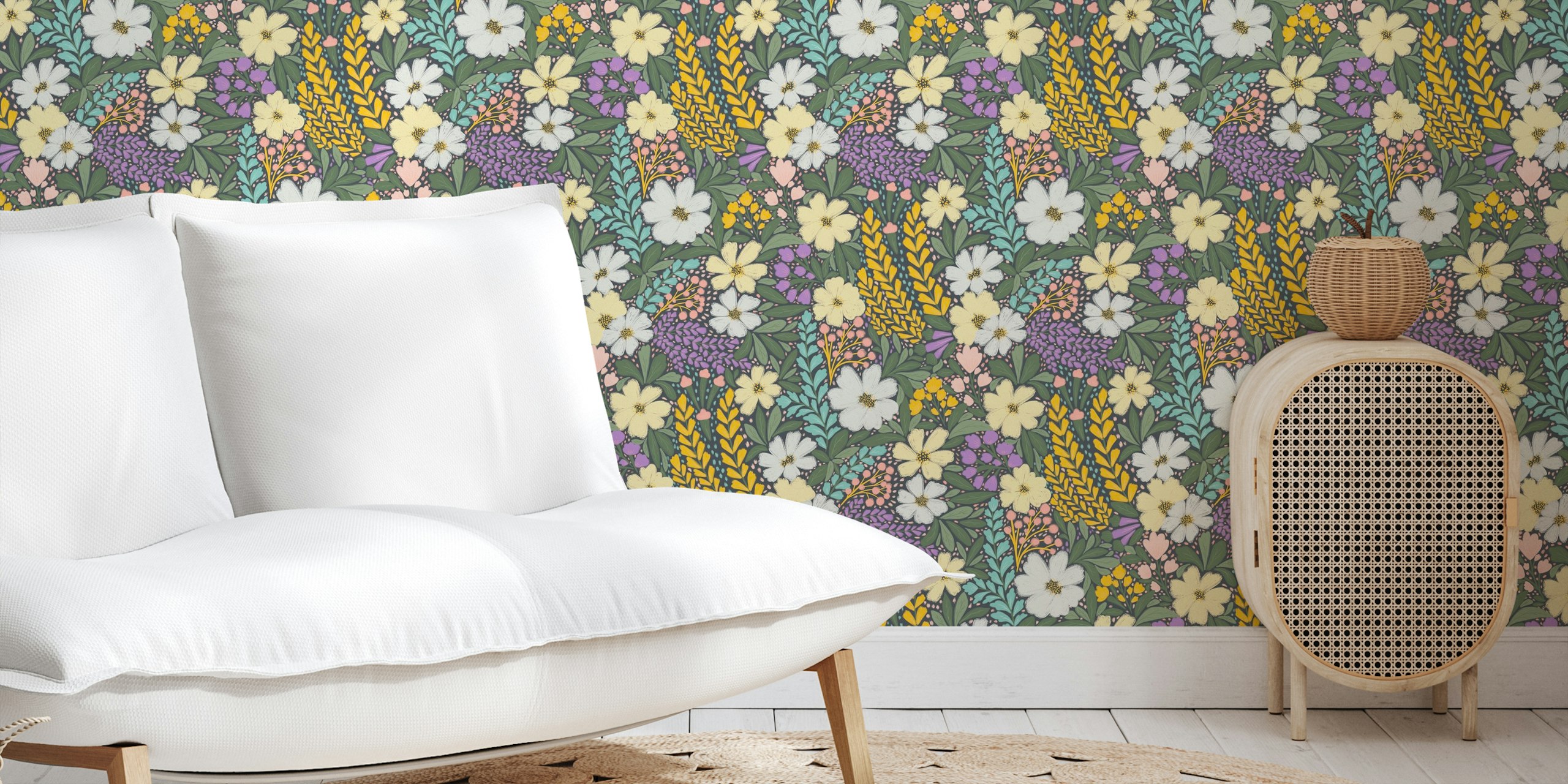 Painterly blossom floral wallpaper design