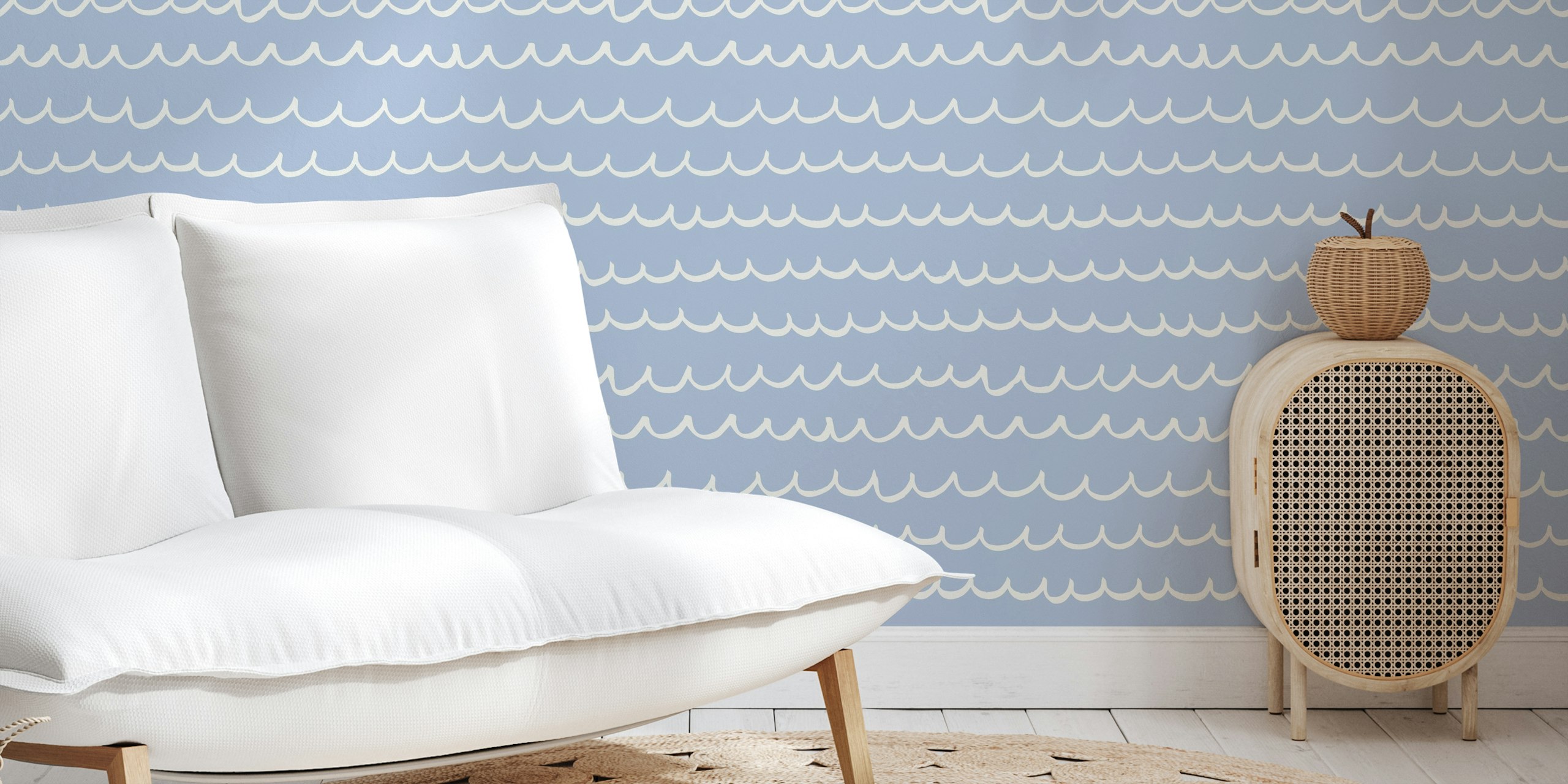 Waves Light Blue wallpaper in a modern room