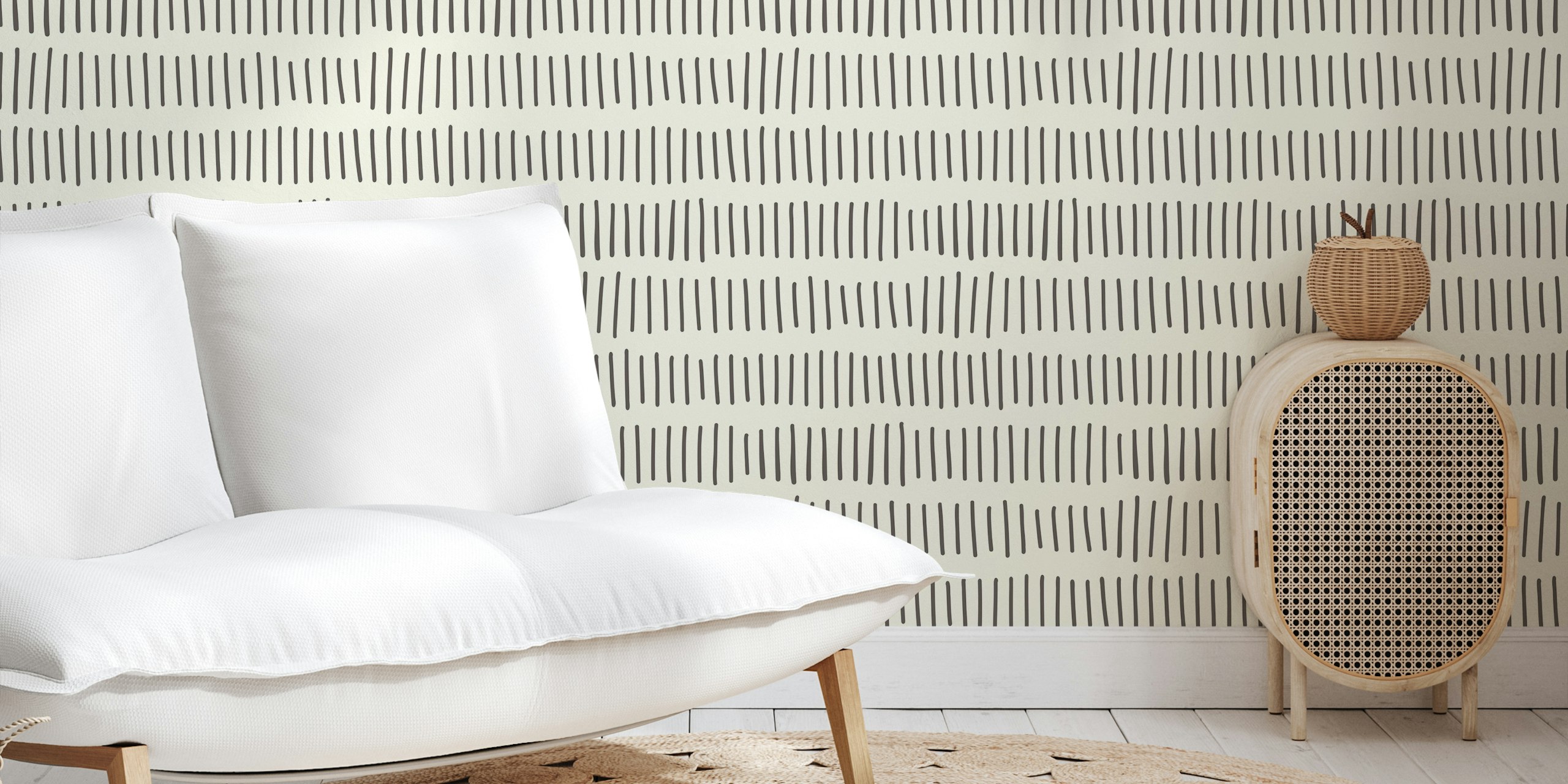 Vertical Marks Offwhite Black wallpaper in a room