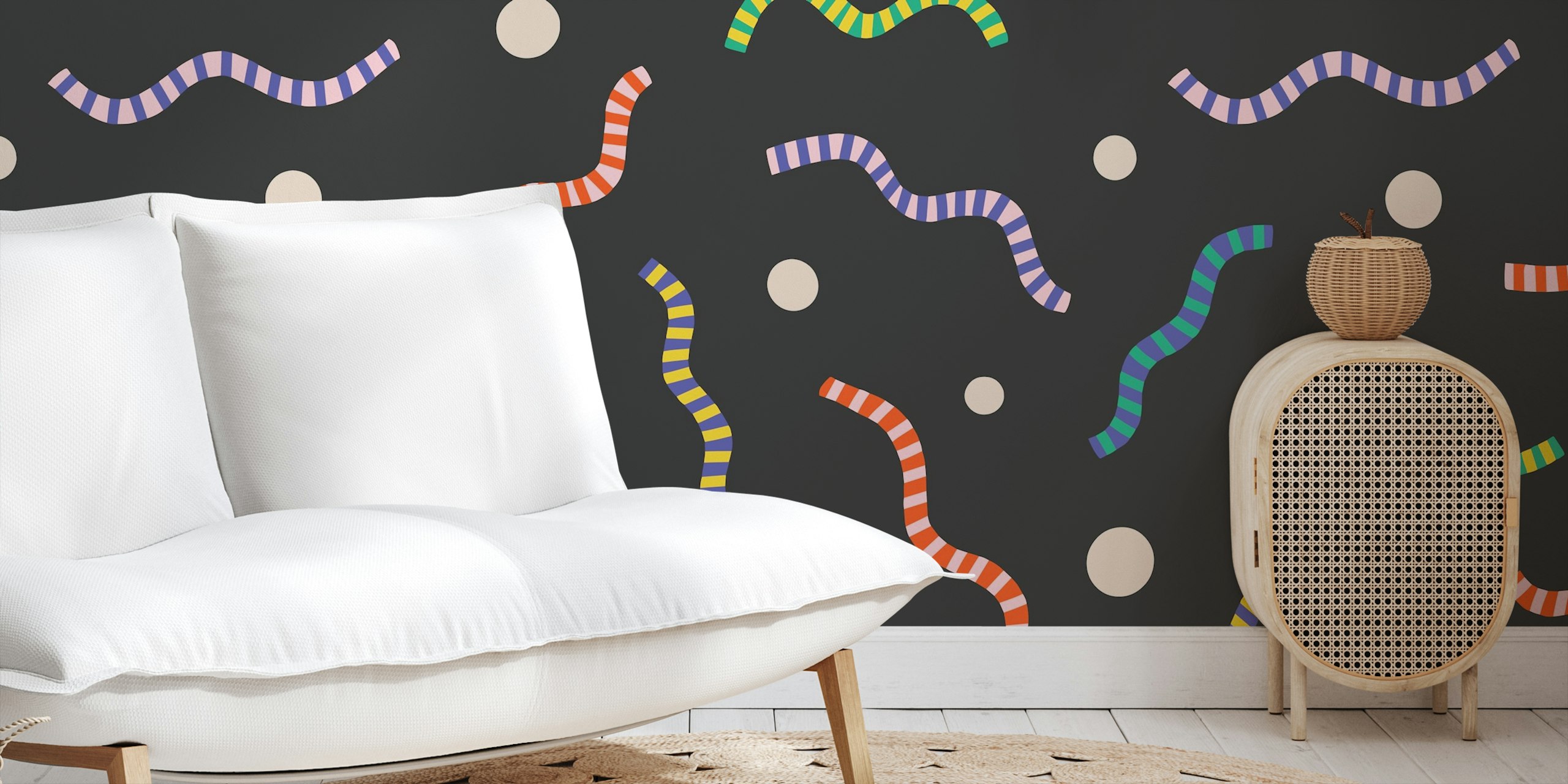 Design colorato con stelle filanti su sfondo scuro