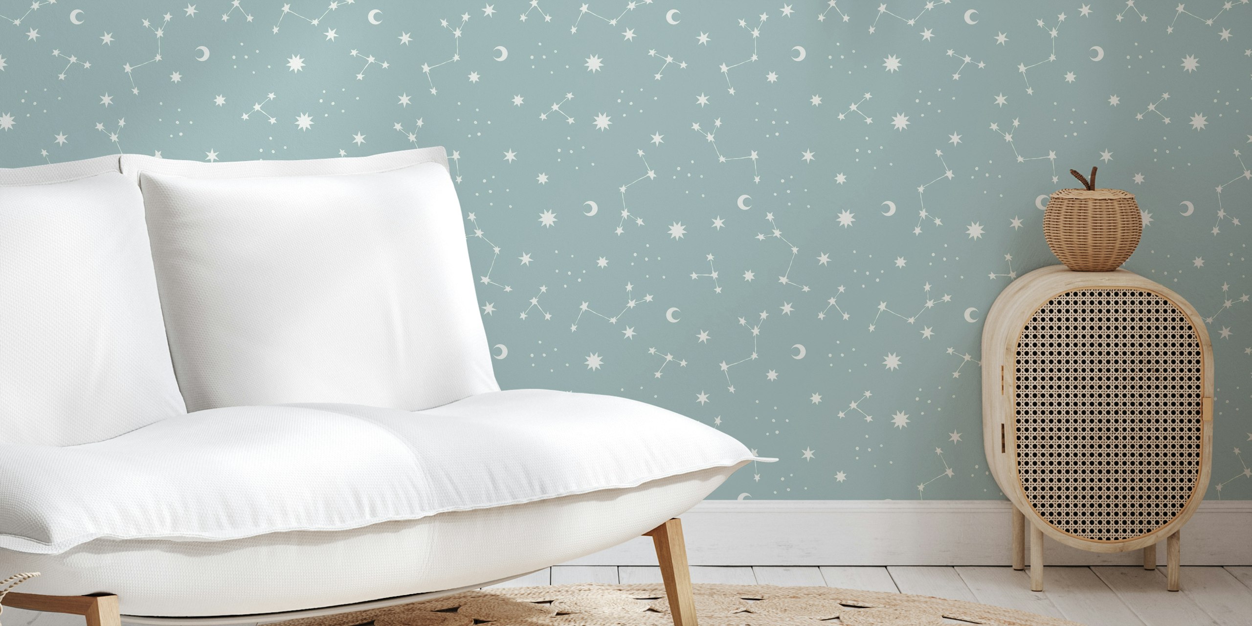 Night Sky Pale Green wallpaper in a room