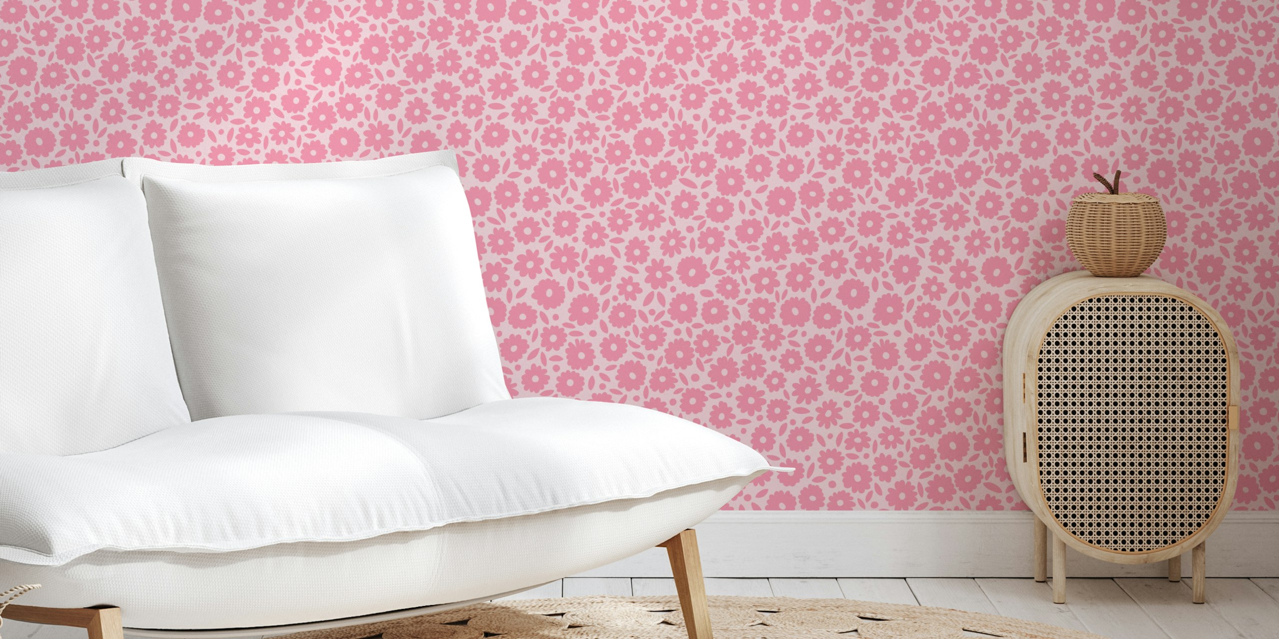 Ditsy Daisy - Pinks wall mural with small pink daisies on a pastel background