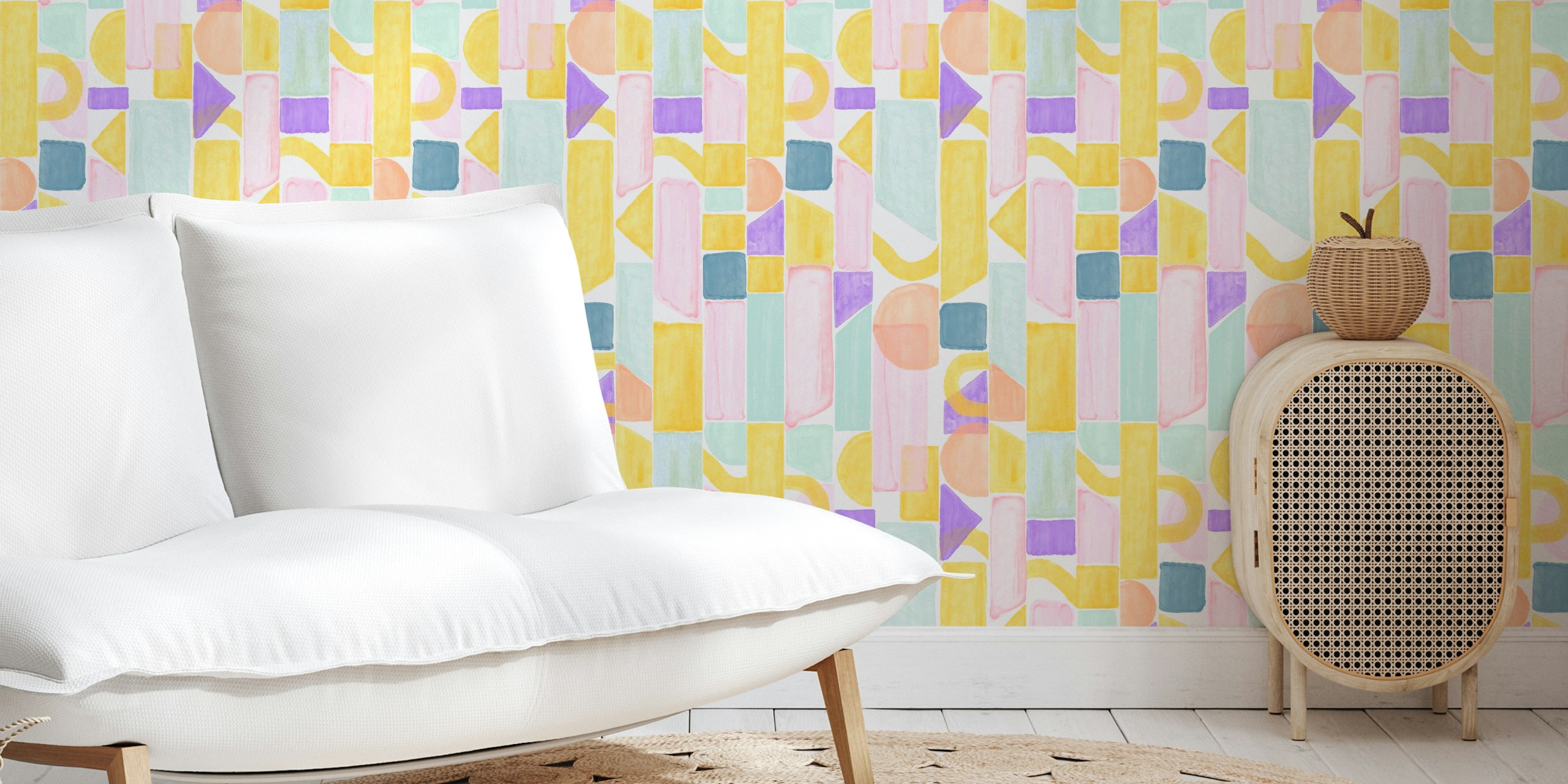 Papier peint Watercolor Geo Stripes dans une pièce
