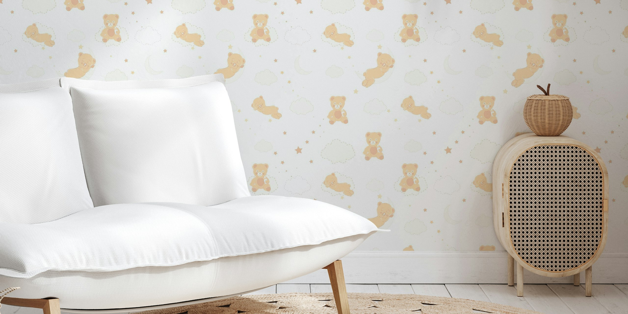 Cute teddy bears with clouds neutral pattern wallpaper