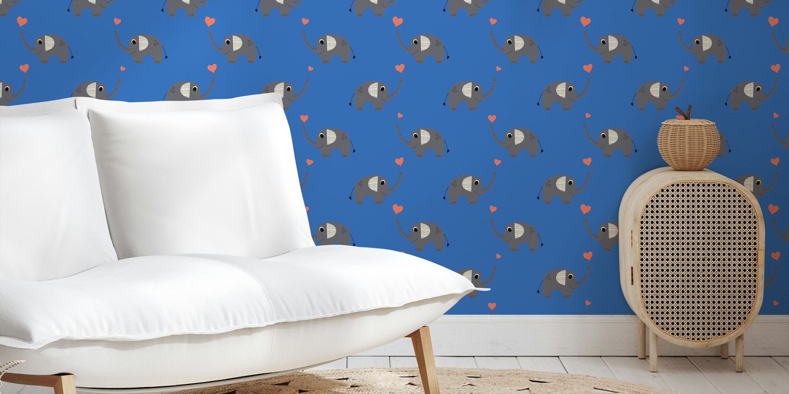 Elephant With Heart Jungle Blue in una stanza