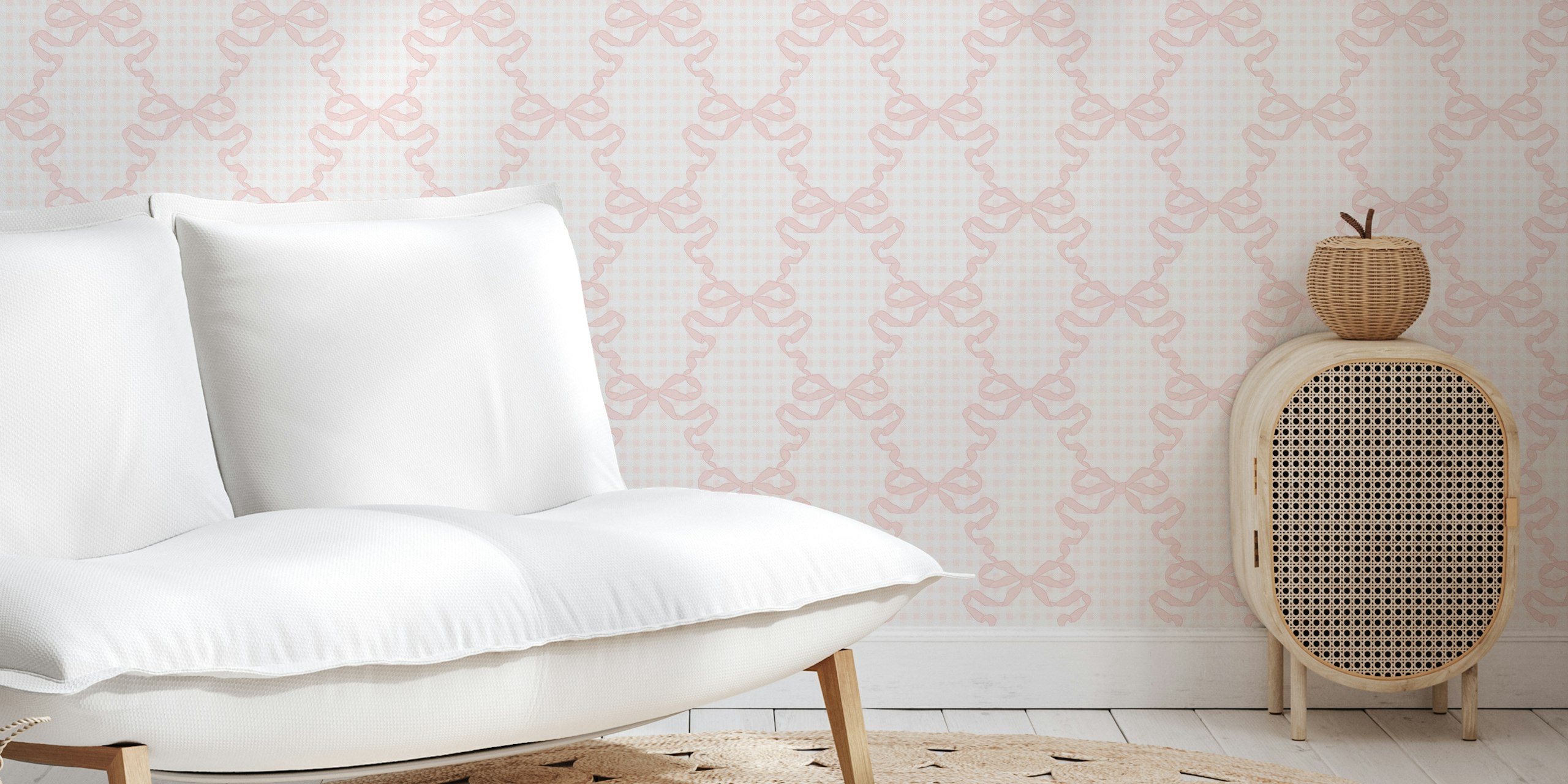 Princess Ribbons On Grid Pink And White wallpaper