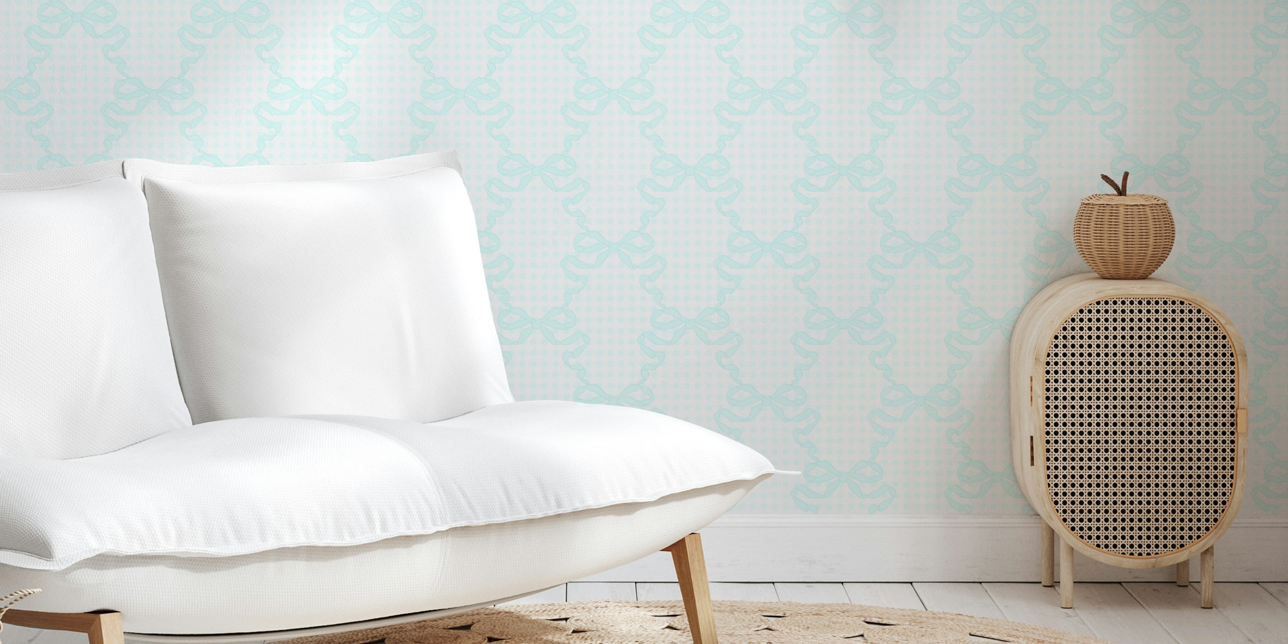 Ribbons on light blue checkered background wallpaper