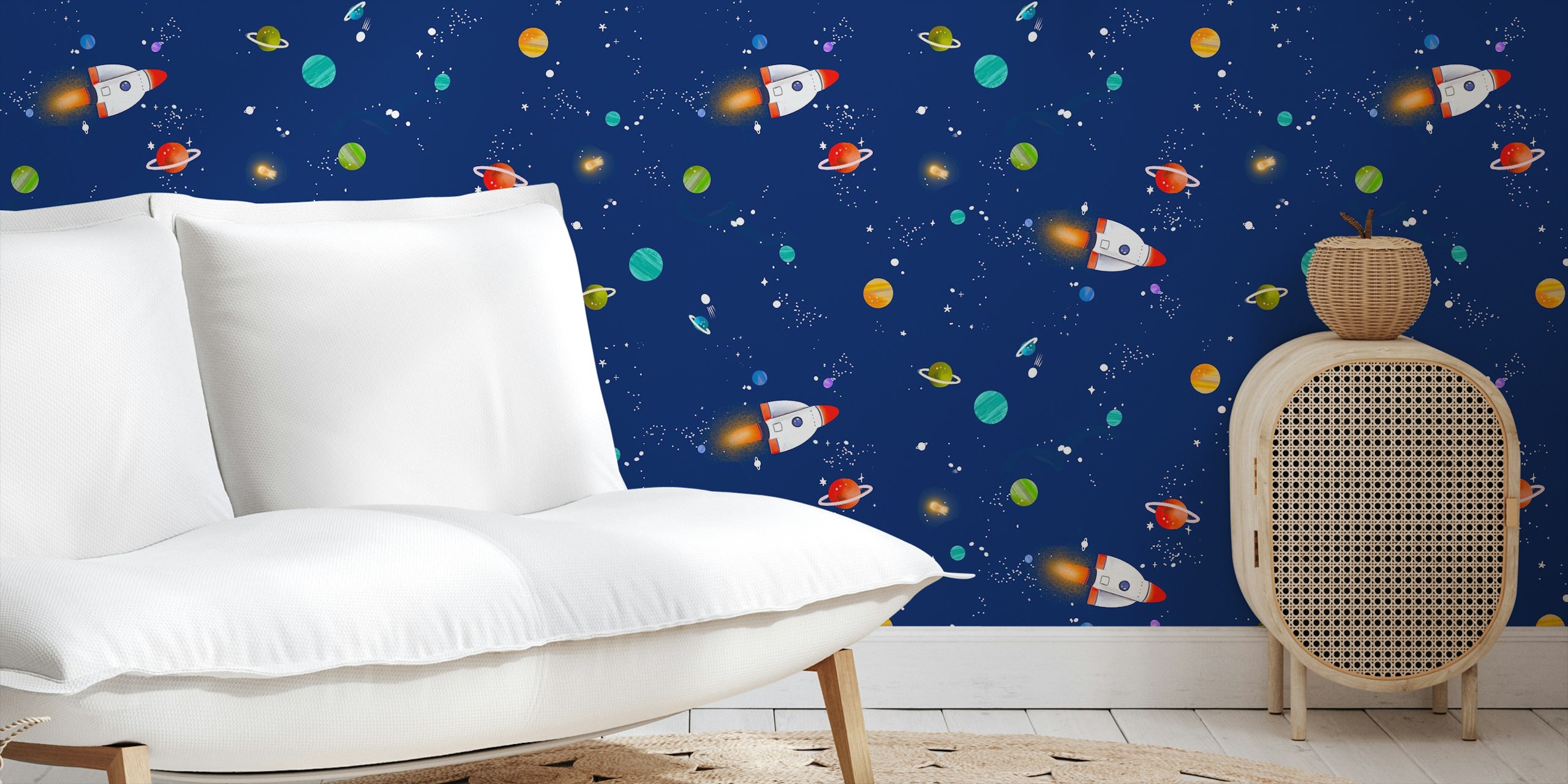 Big Dreams Astronaut navy tapet i ett rum