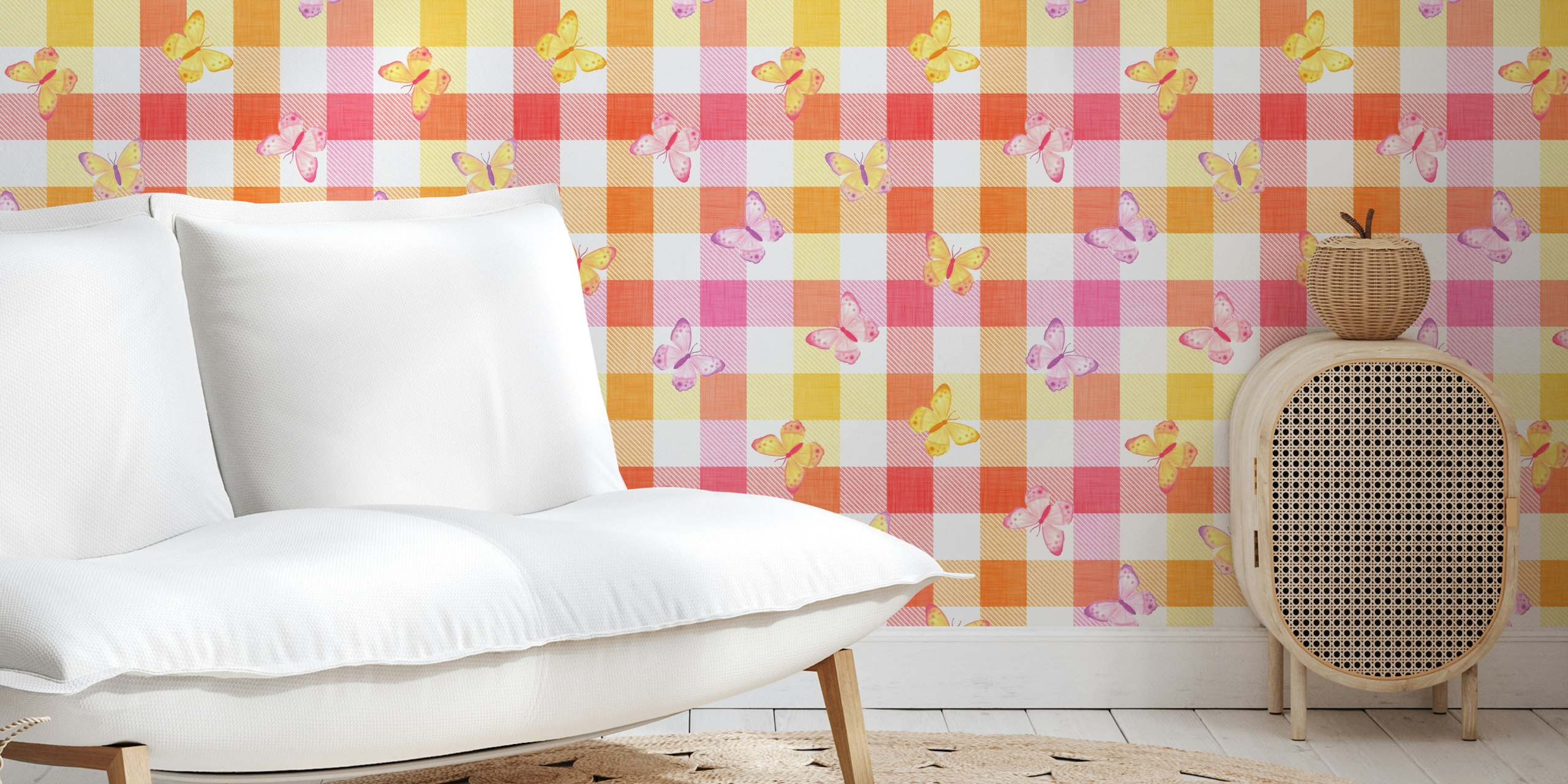 Ταπετσαρία Checkered butterfly plaid σε δωμάτιο
