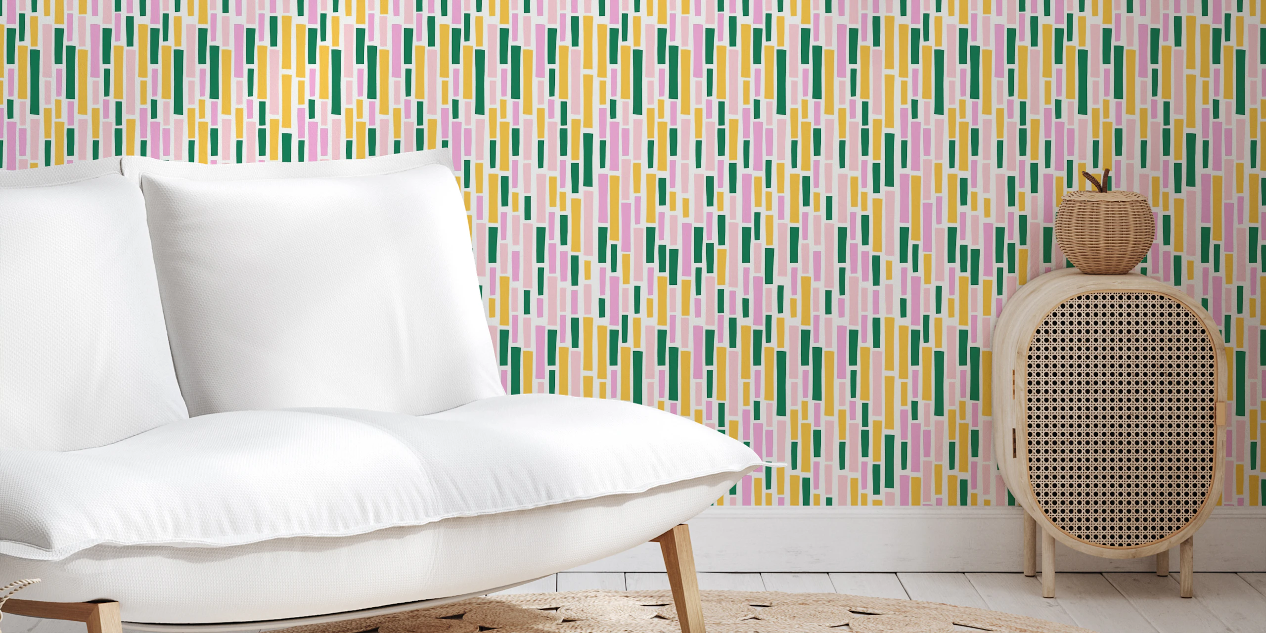 Colorful Striped Pink Green Yellow Wallpaper