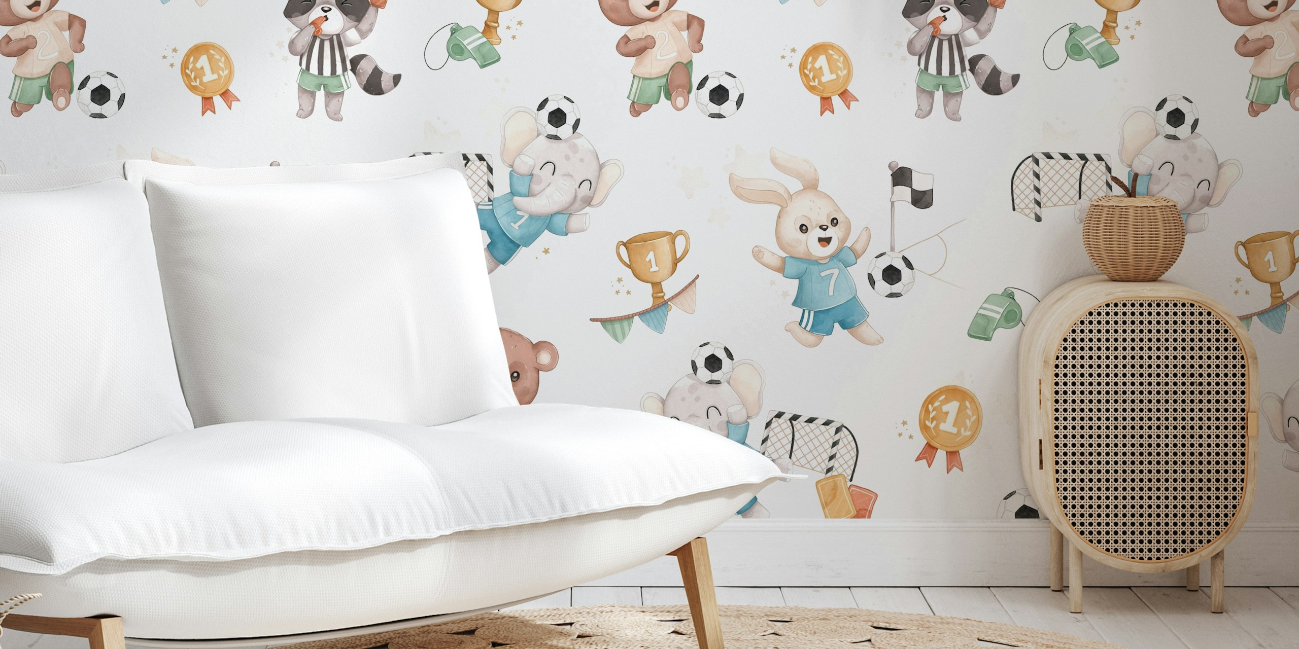 Soccer Buddies animal wallpaper displayed in a room