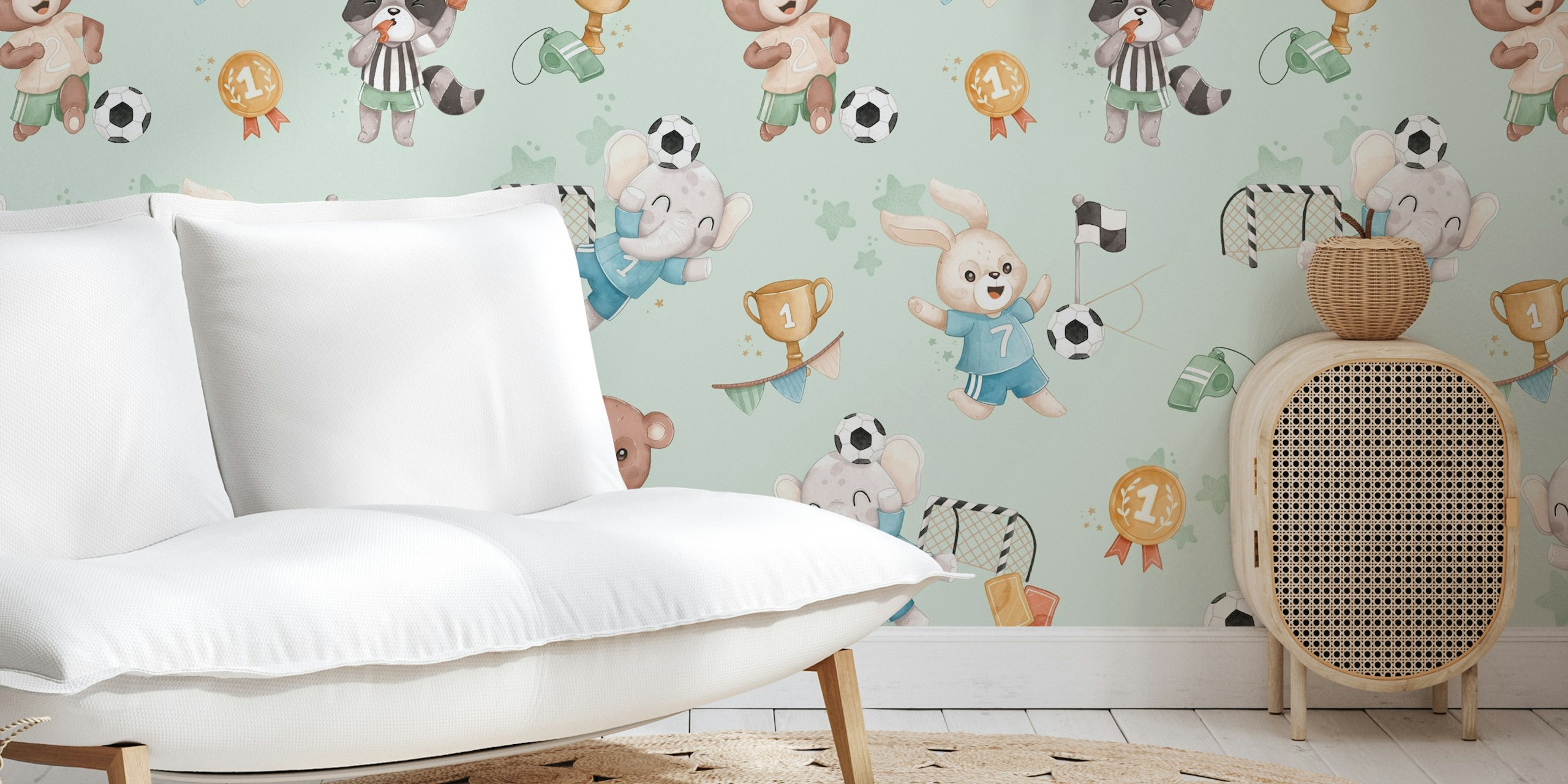 Soccer Match mint wallpaper in a room