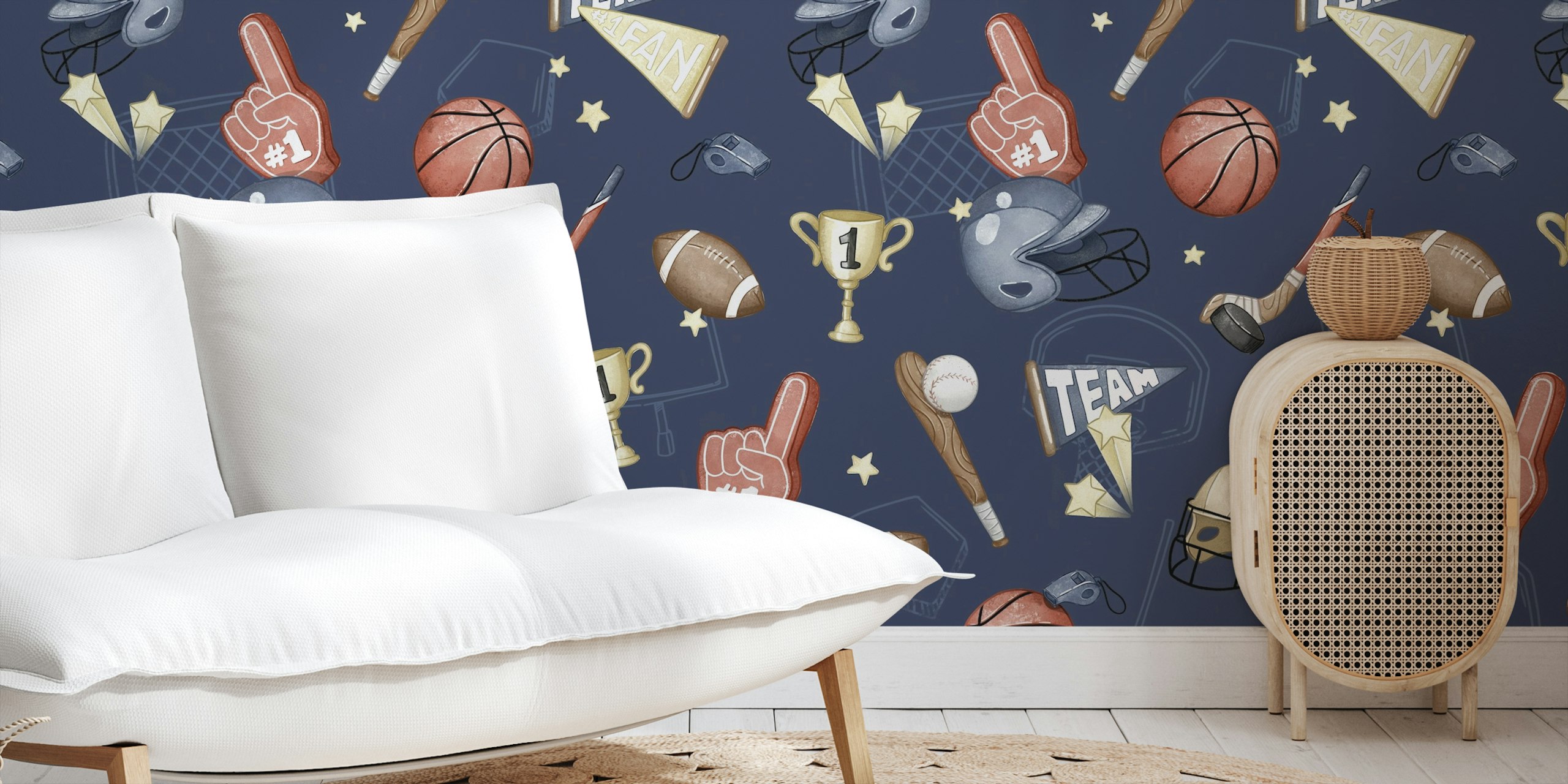 American Sports -tapetti esillä huoneessa