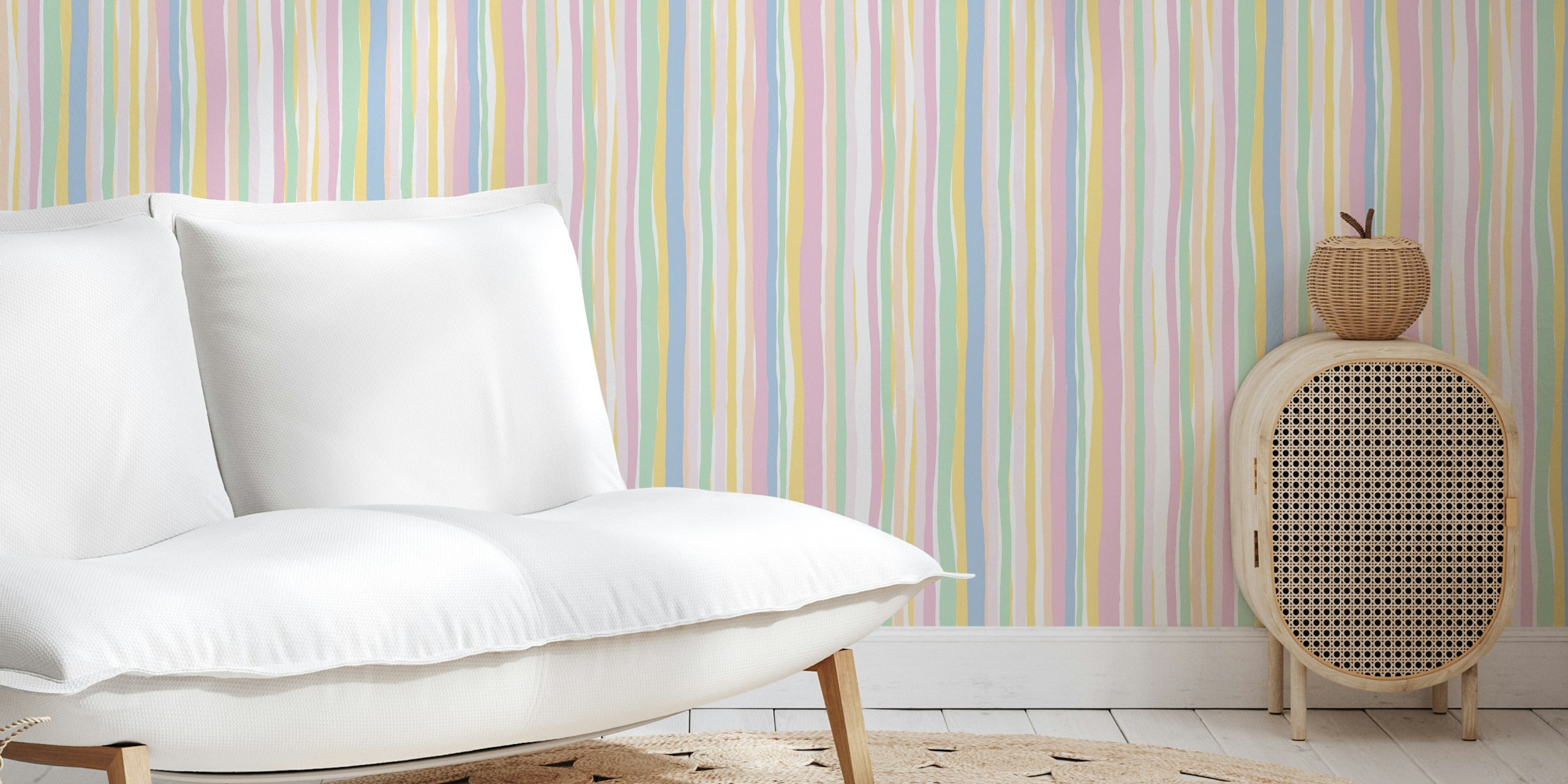 Pastel striped wallpaper featuring soft colors in varying widths