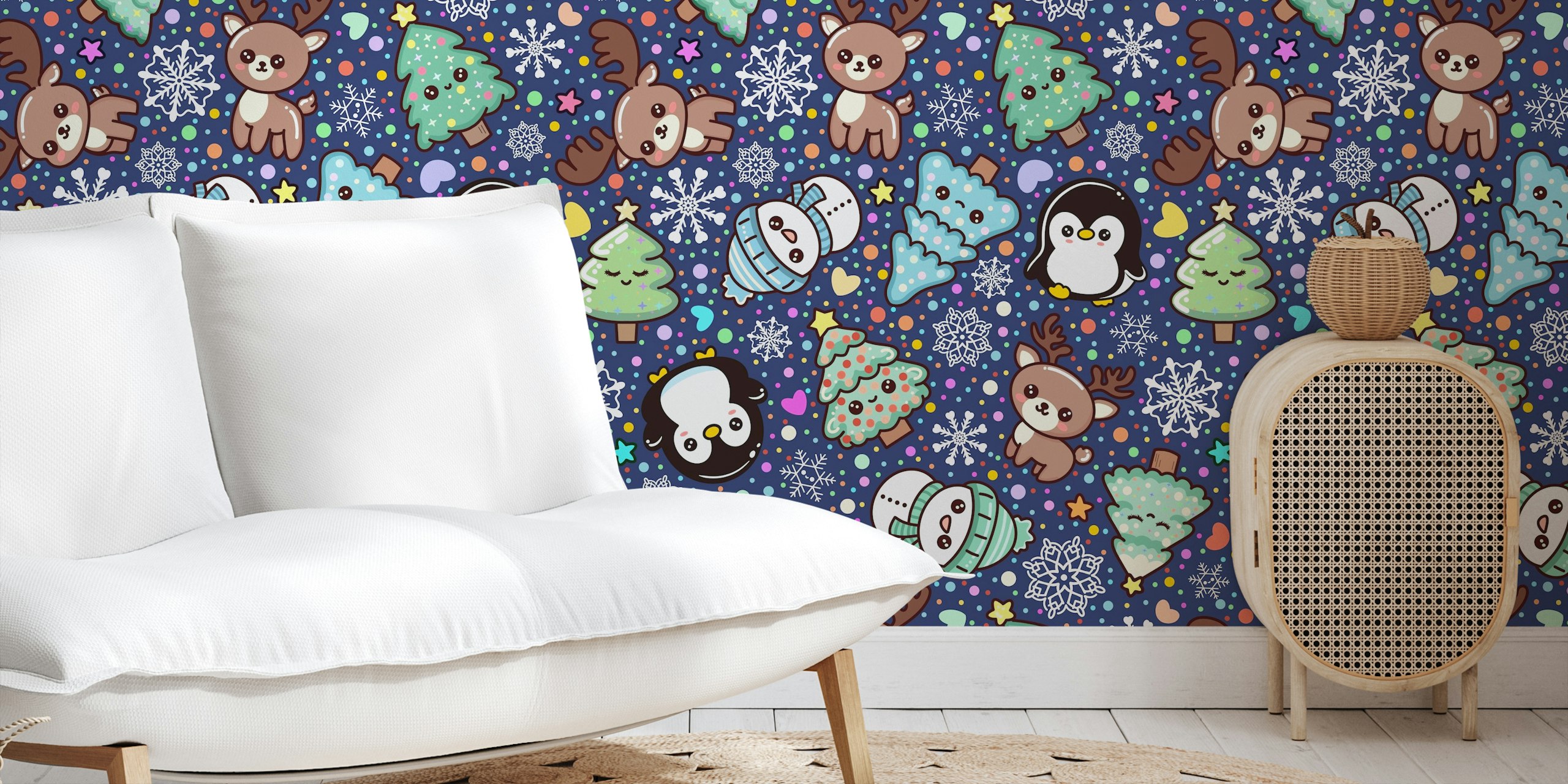 Cute Kawaii Christmas Tapete in einem Raum