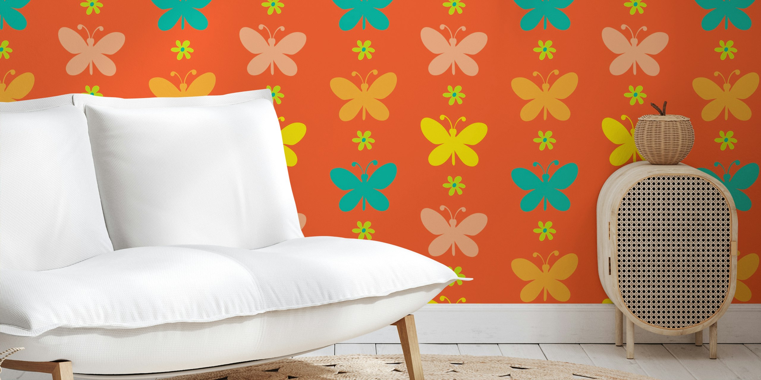 Tapeta Butterfly Garland Vertical Boho Floral v pokoji