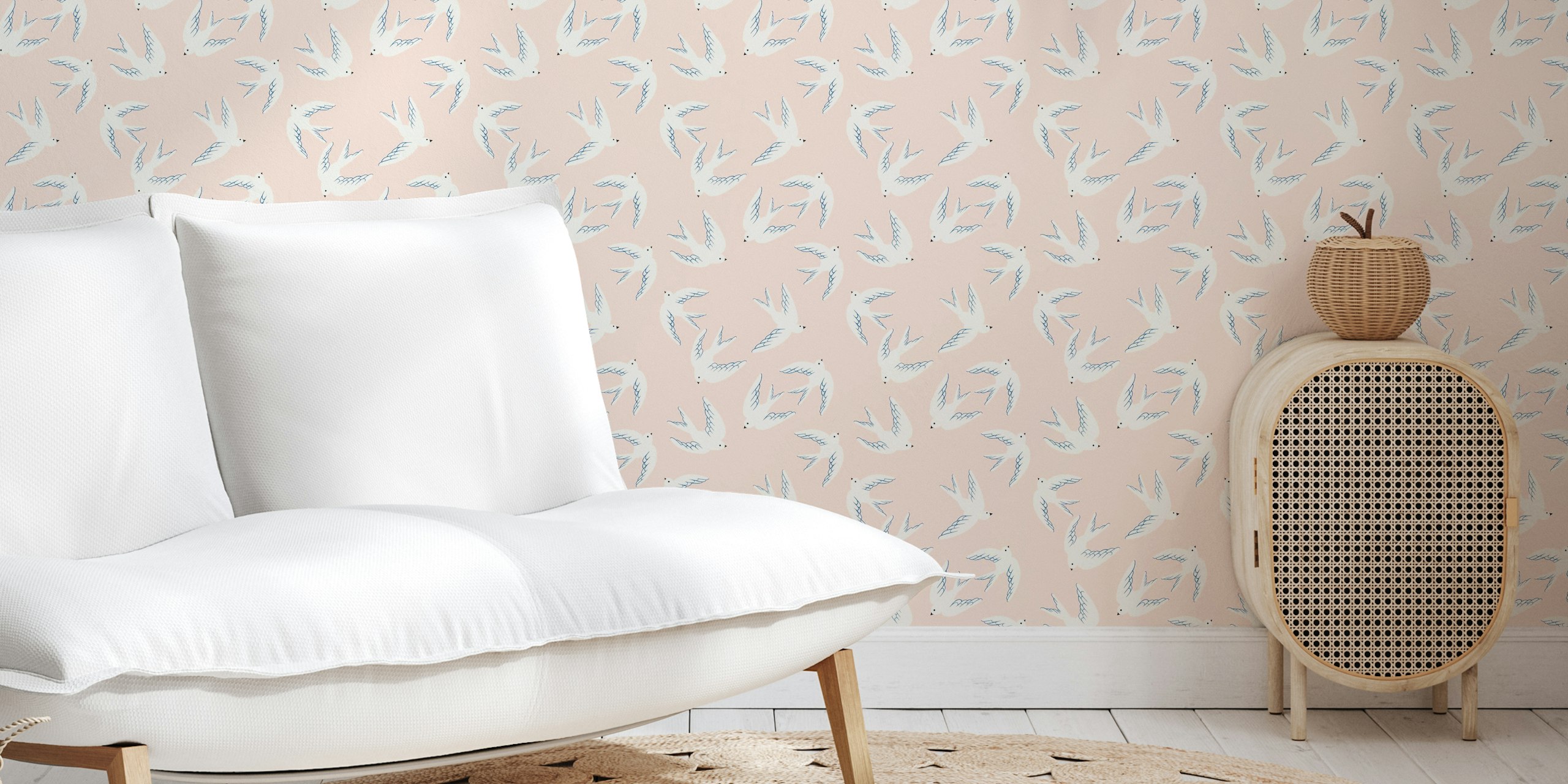 Flying Birds e White Doves em papel de parede Blush Pink