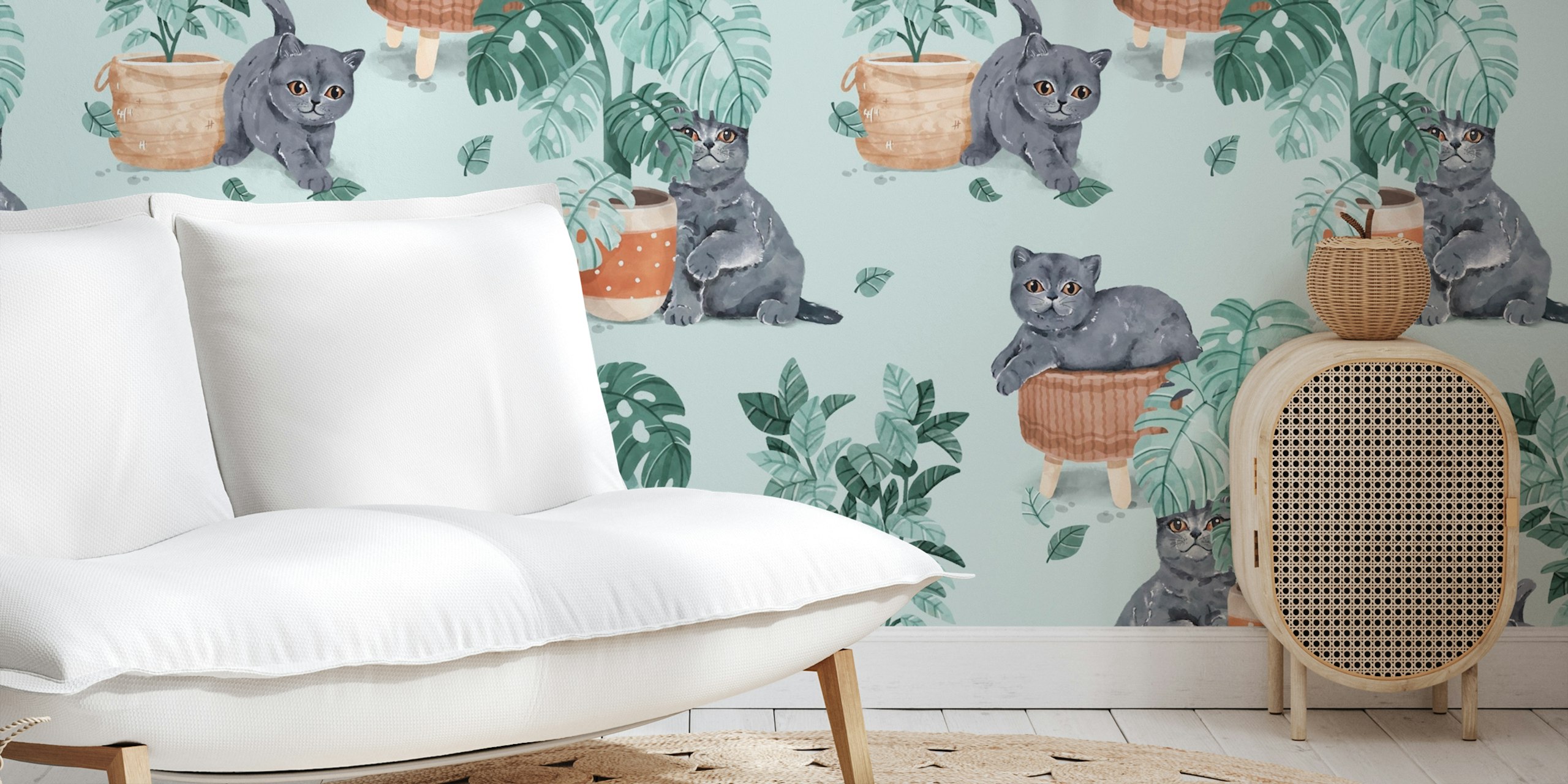 British Cat - mint wallpaper in a room setting