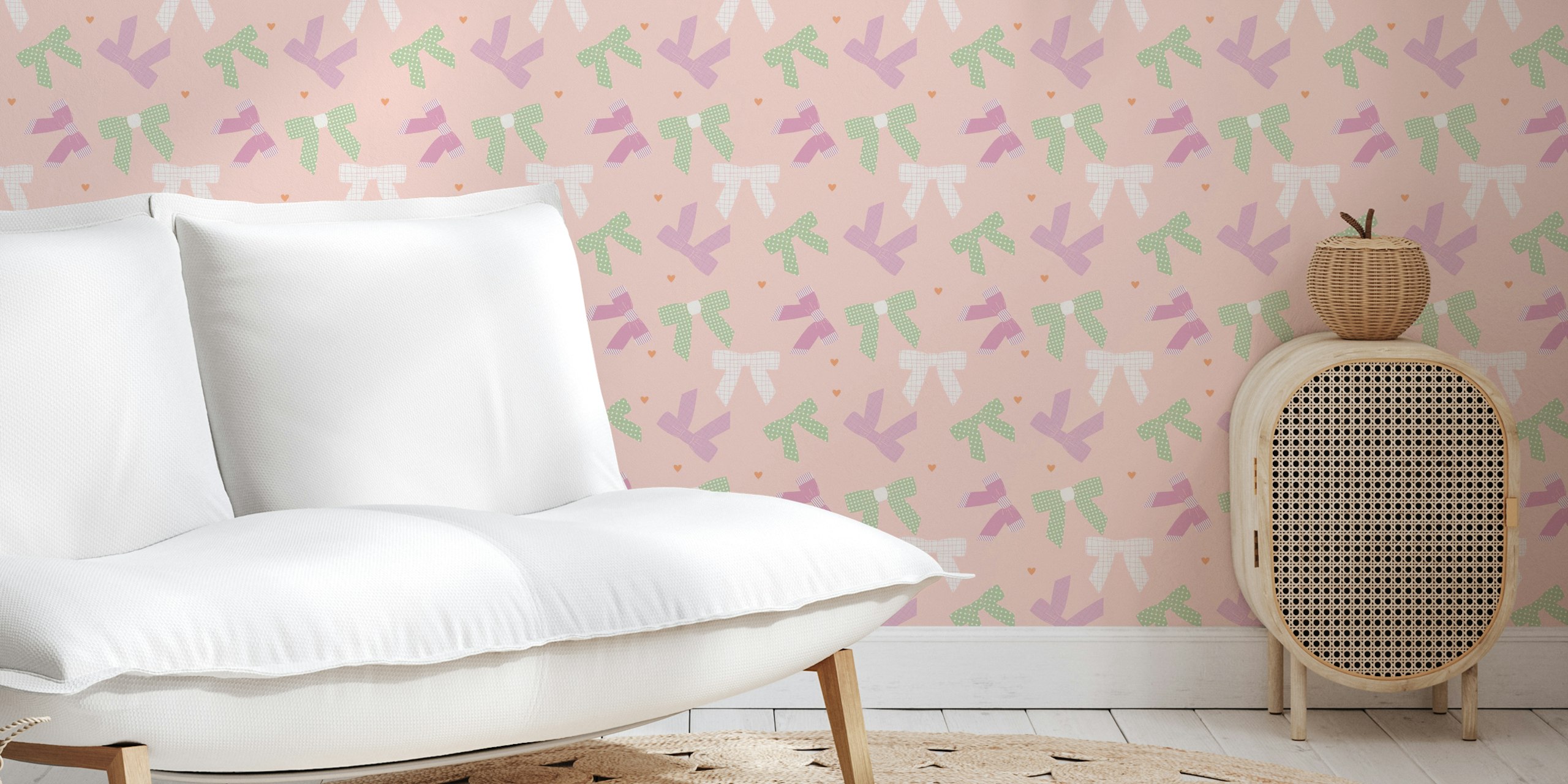 Carta da parati Preppy Coquette Bows Hearts Pink in una stanza