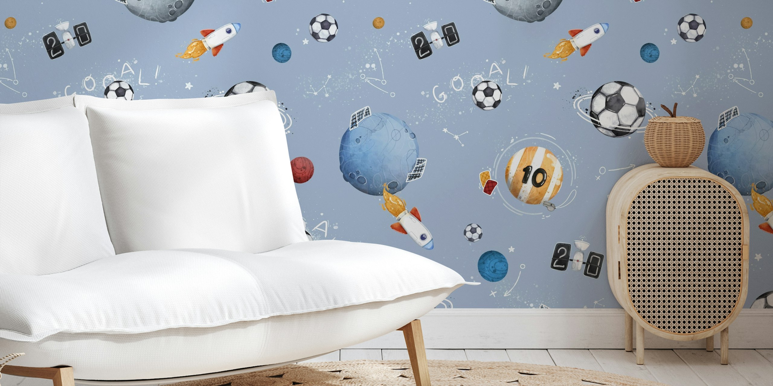 Soccer Space - carta da parati blu in una stanza