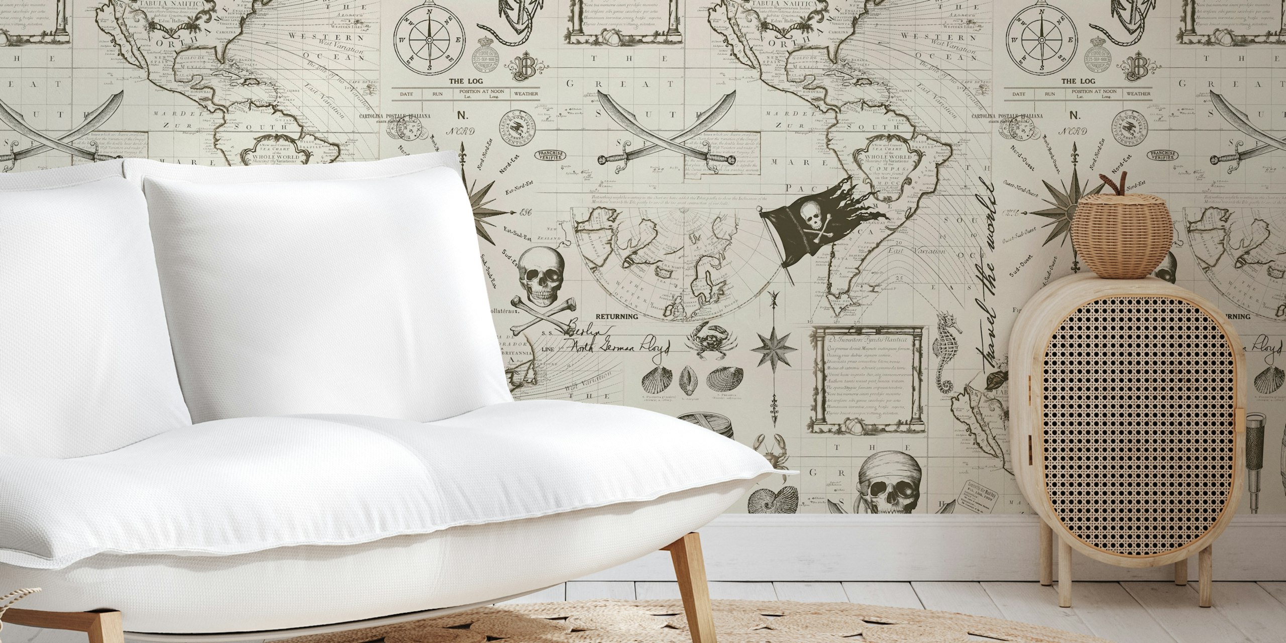 Nautical mural wallpaper in a room