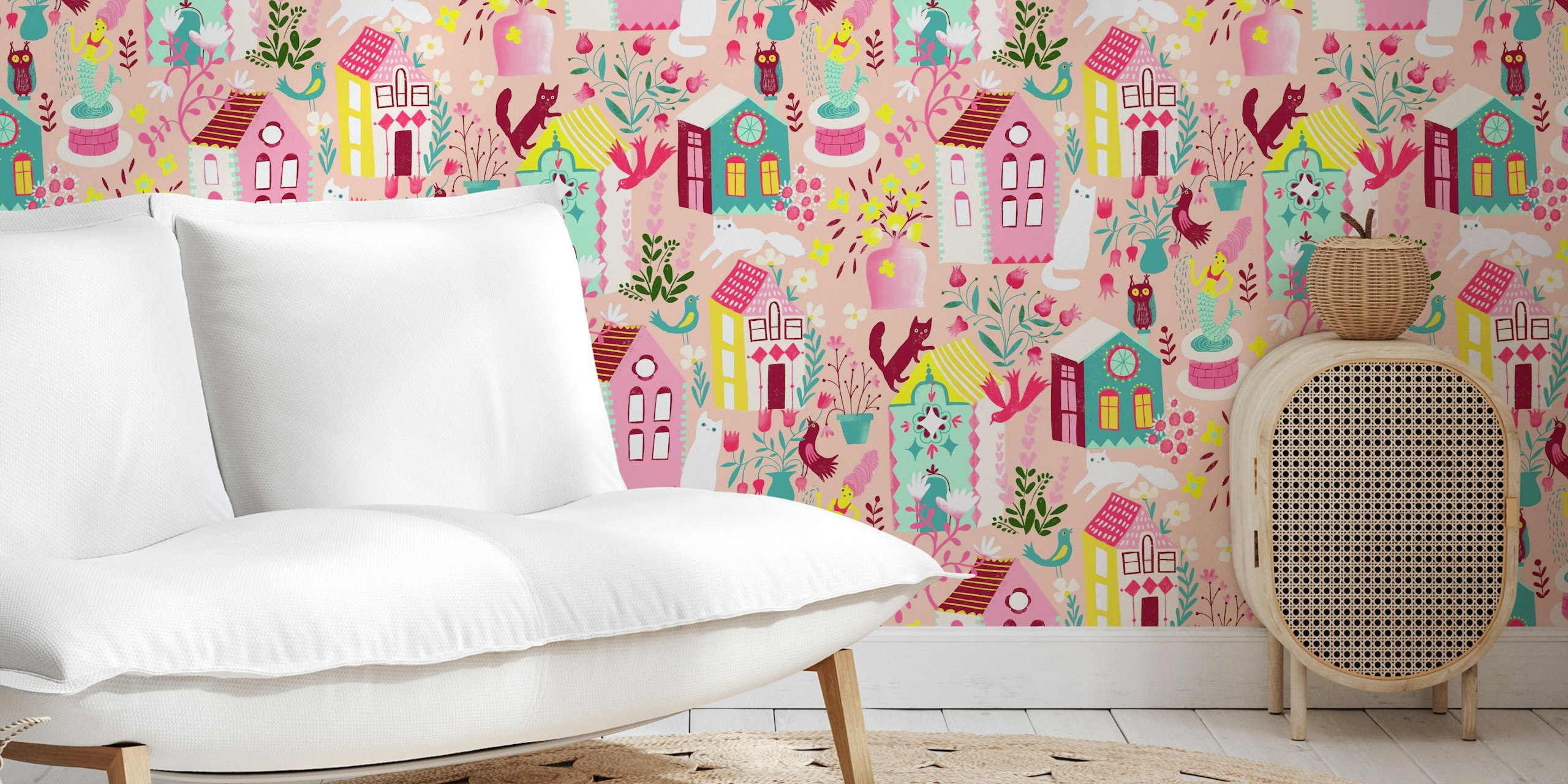 Happy Village Garden Tapete in einem Raum