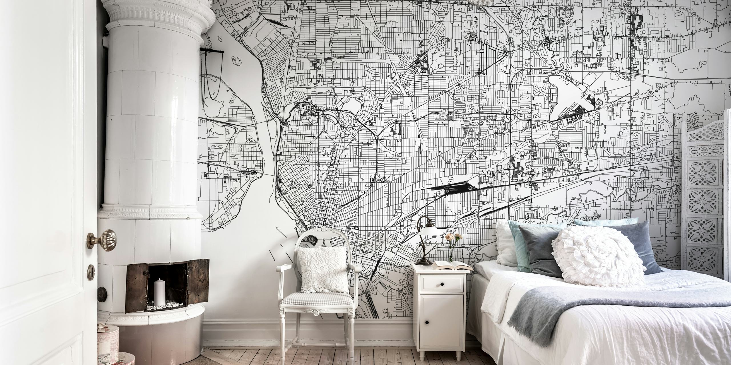 Buffalo Map wallpaper in a modern interior