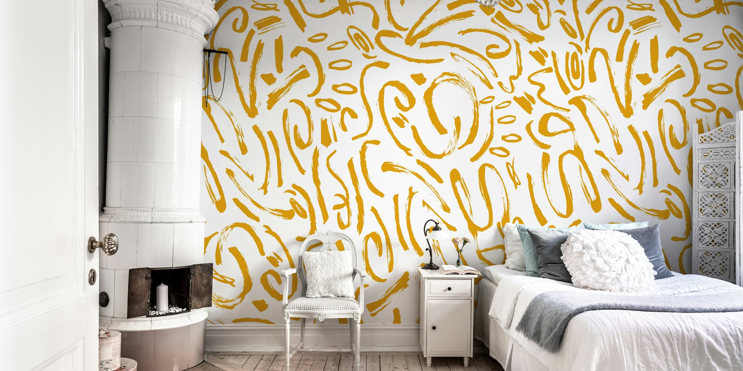 Design de papel de parede Abstract strokes em um quarto