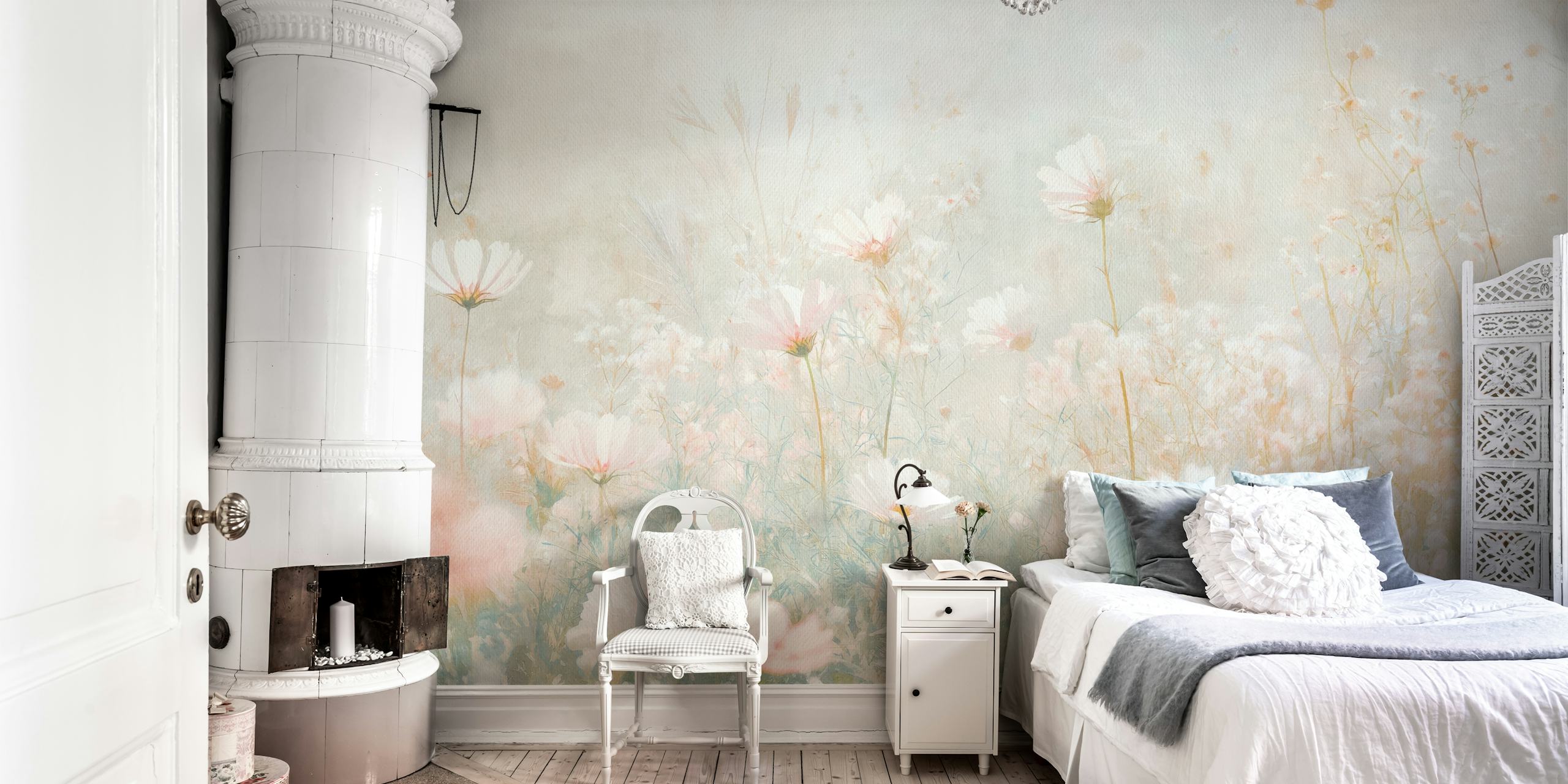 Baby Powder Flowers Watercolor ταπετσαρία σε ένα δωμάτιο