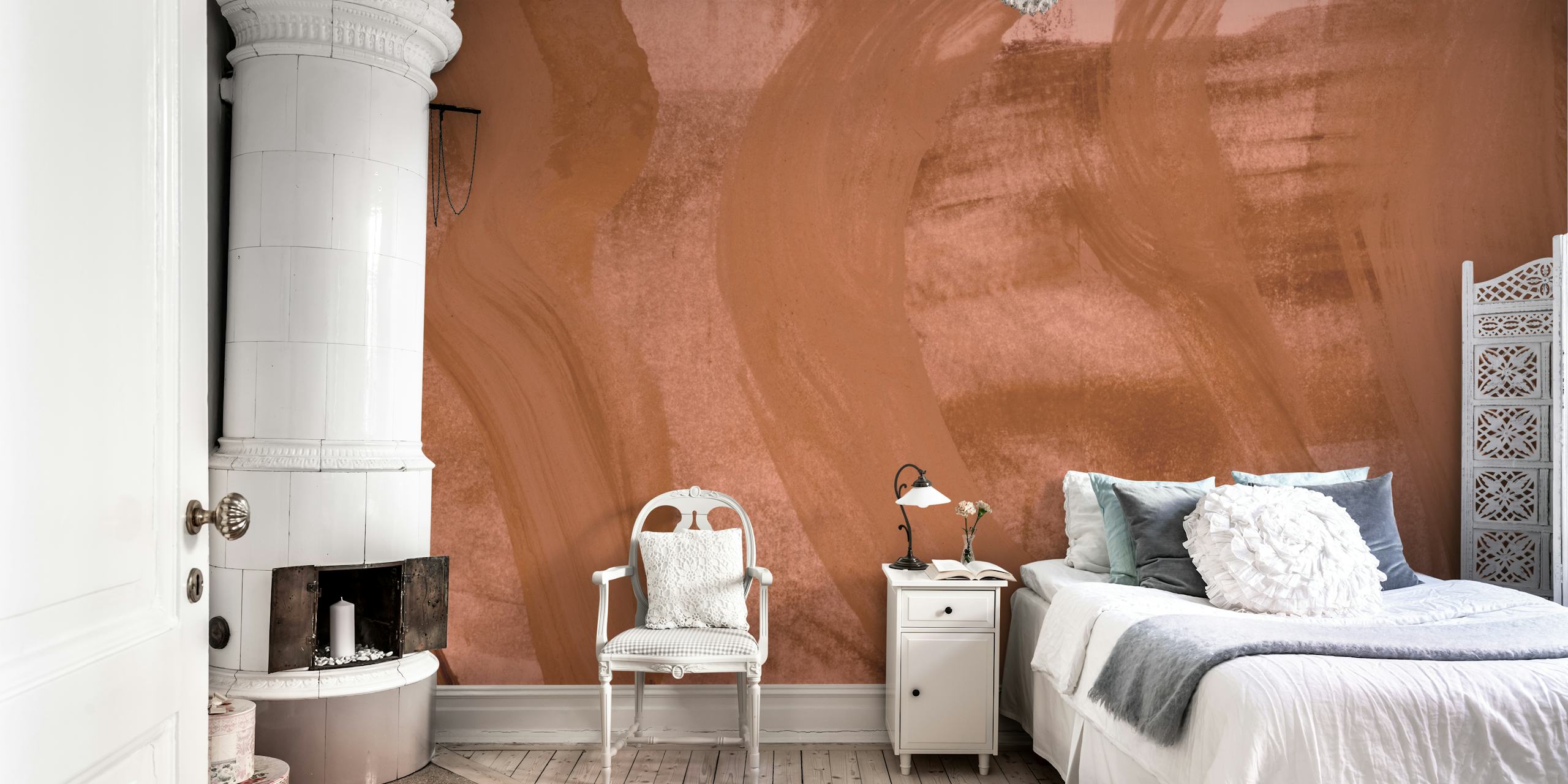 Abstract mocha brush strokes in warm tones wallpaper