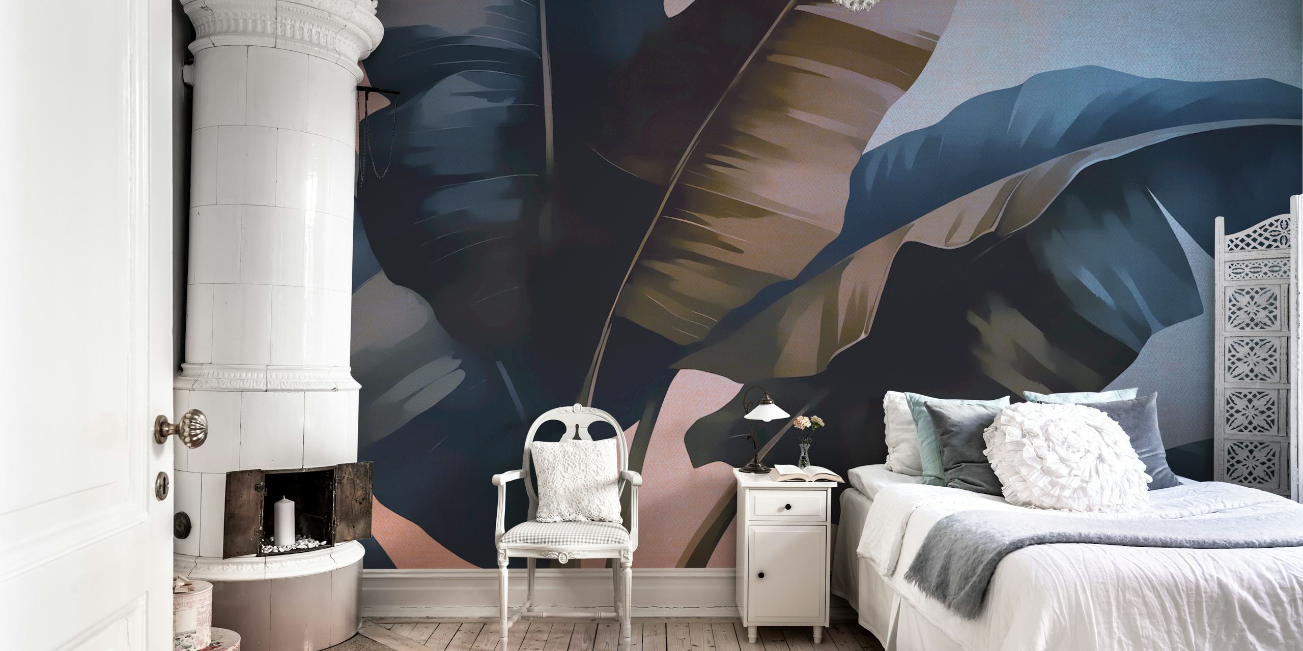 Carta da parati Tropical Ombre Foliage in una stanza