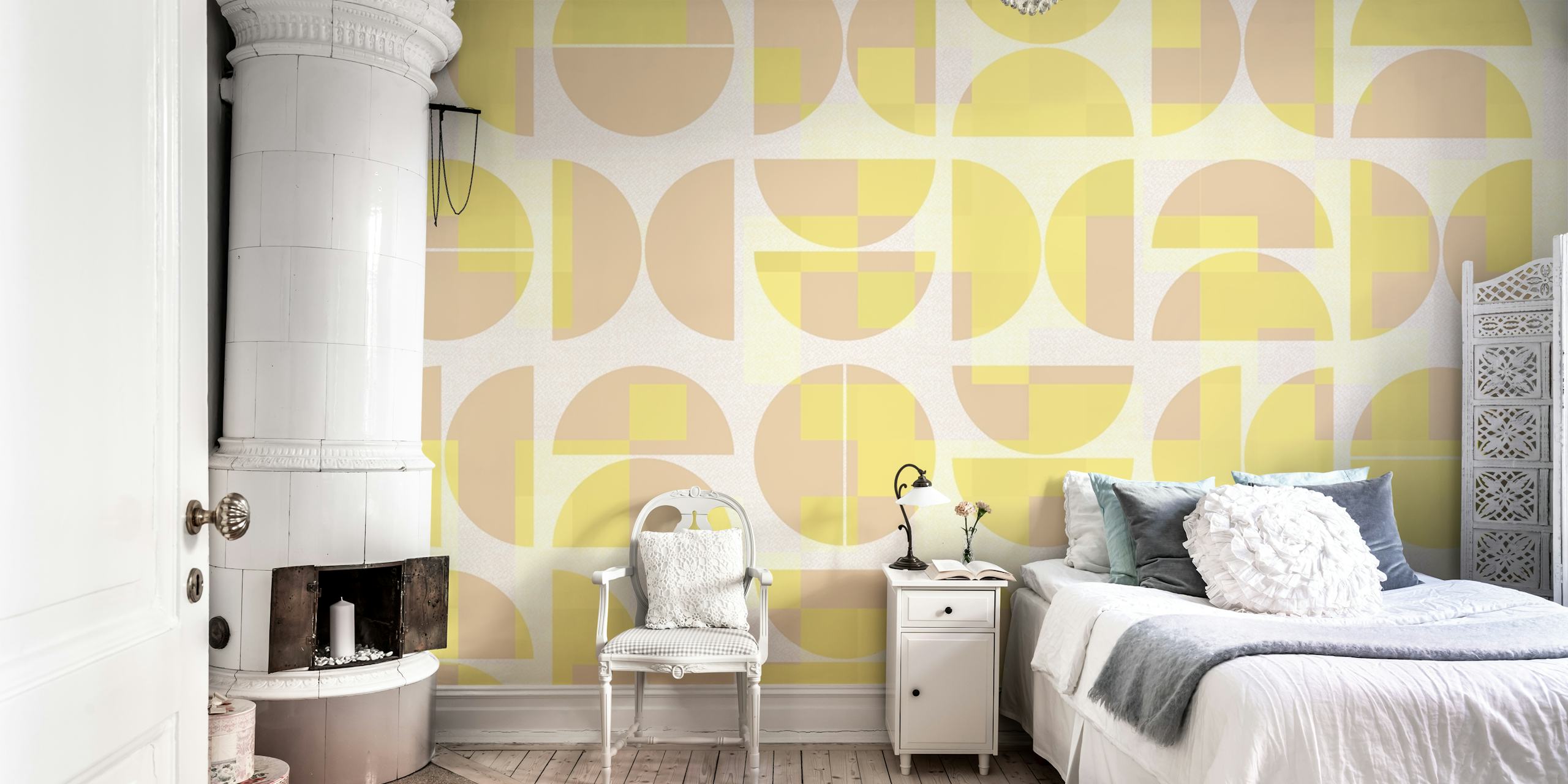 Soft Yellow Bauhaus Geo wallpaper design