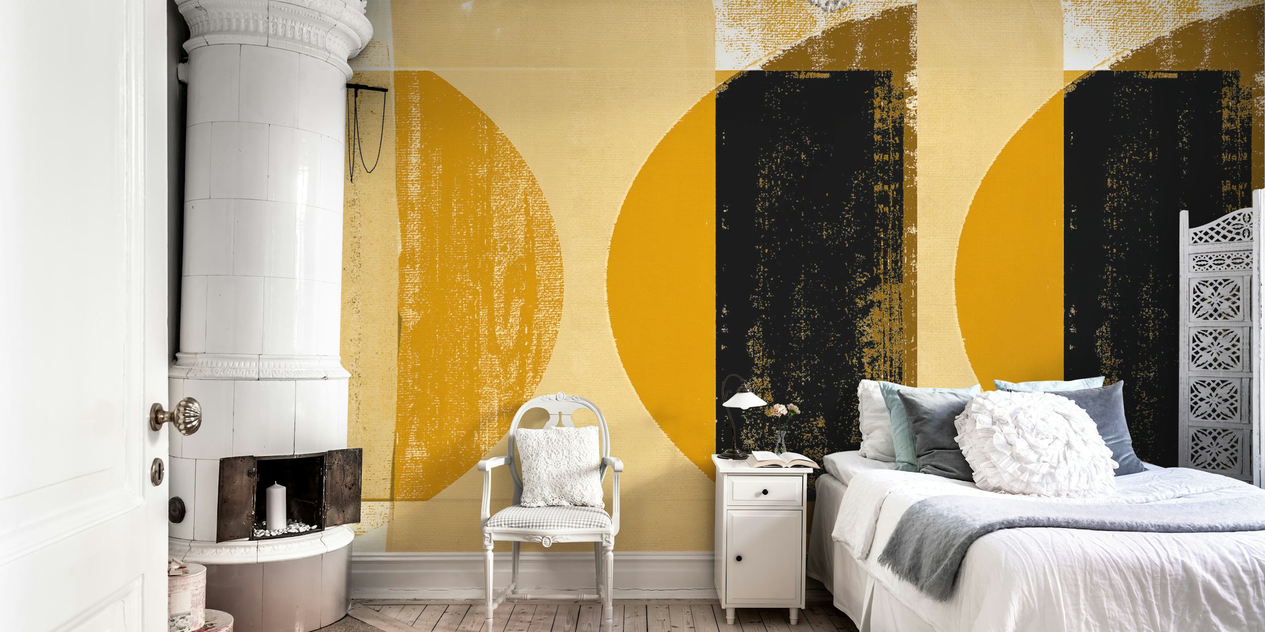 Rustic Vintage Gold Geometry wallpaper in a room