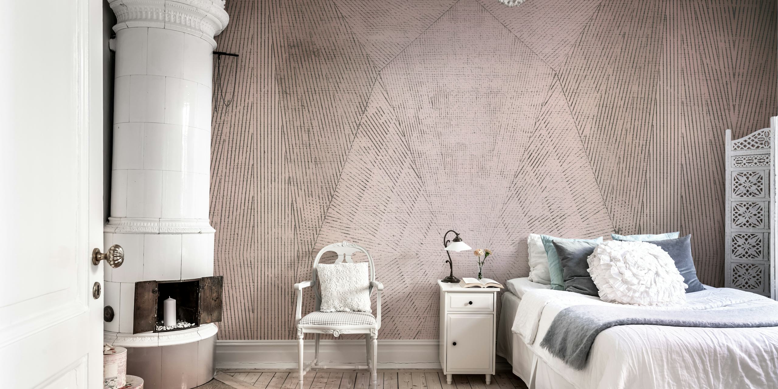 Textured geometric wallpaper in a room