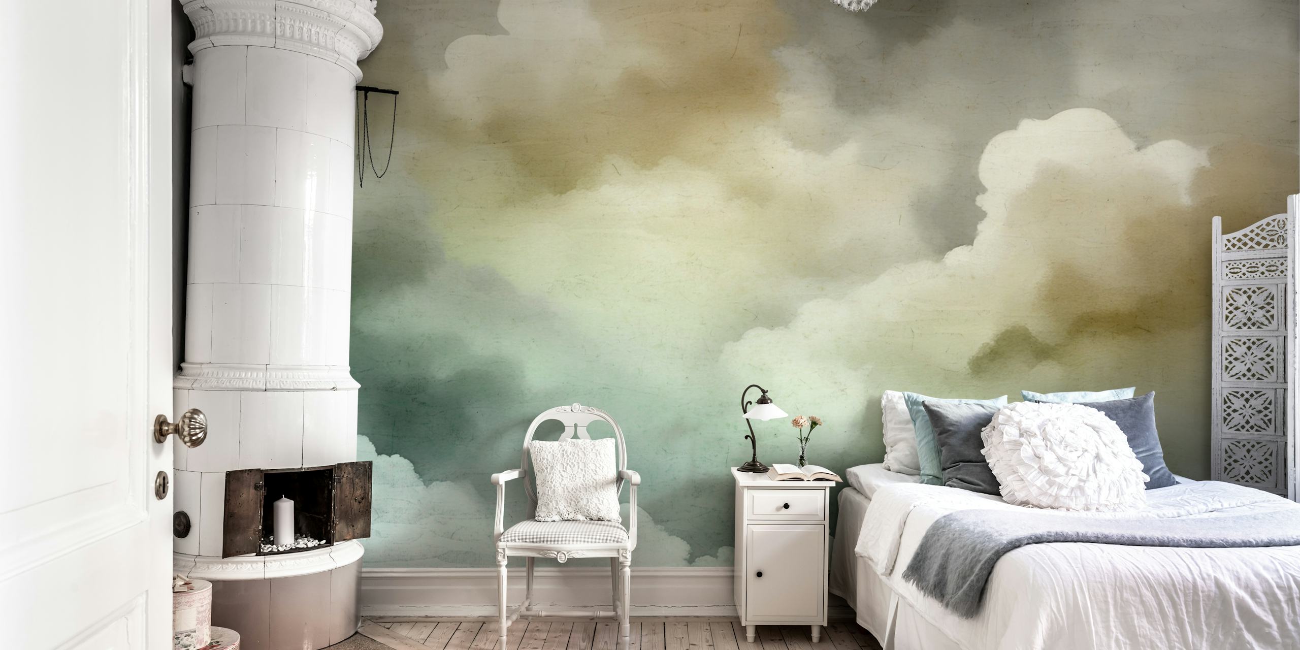 Serene Cloudscape wallpaper in a room