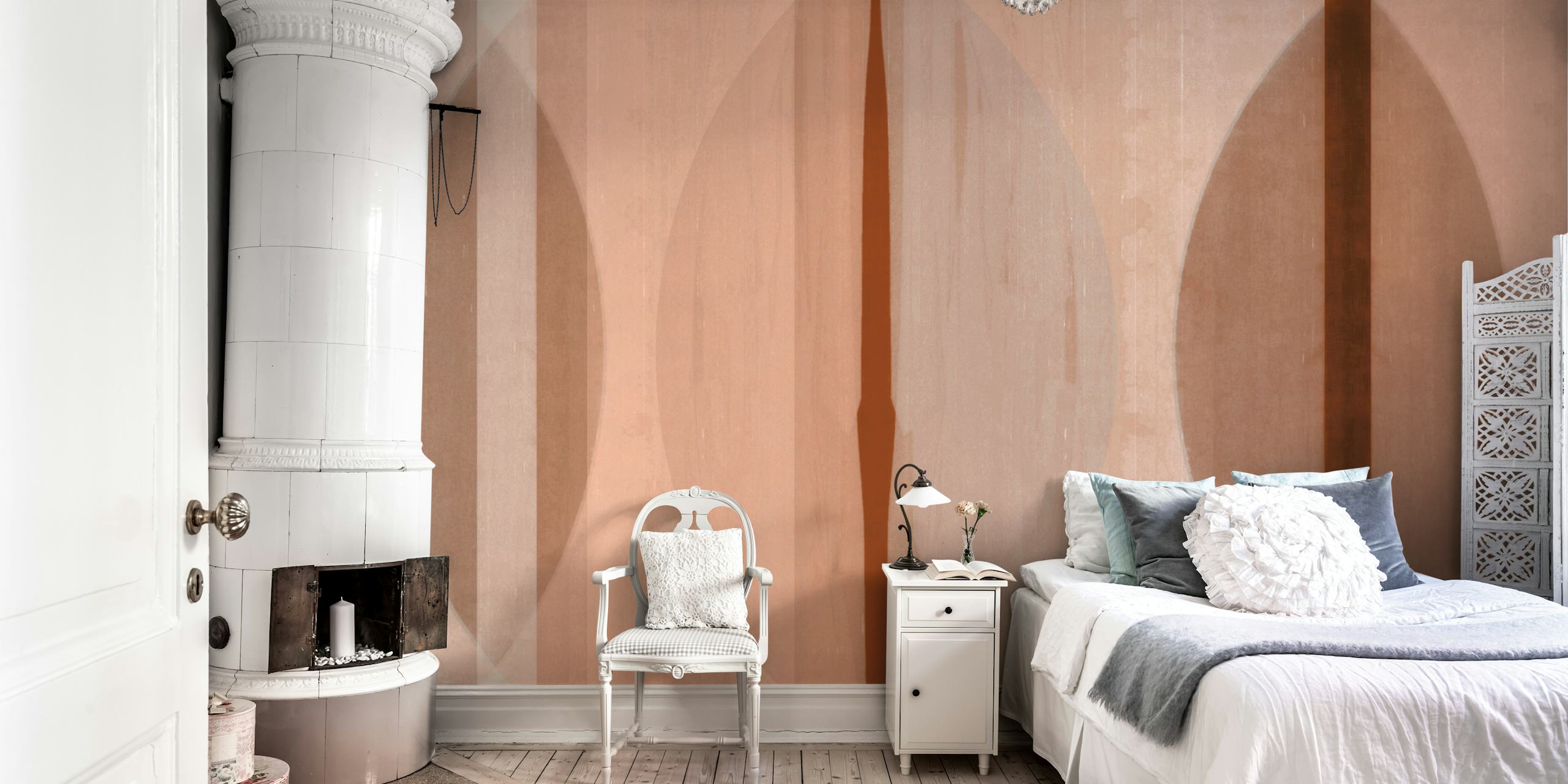 Retro Earth Tone Art wallpaper in a room