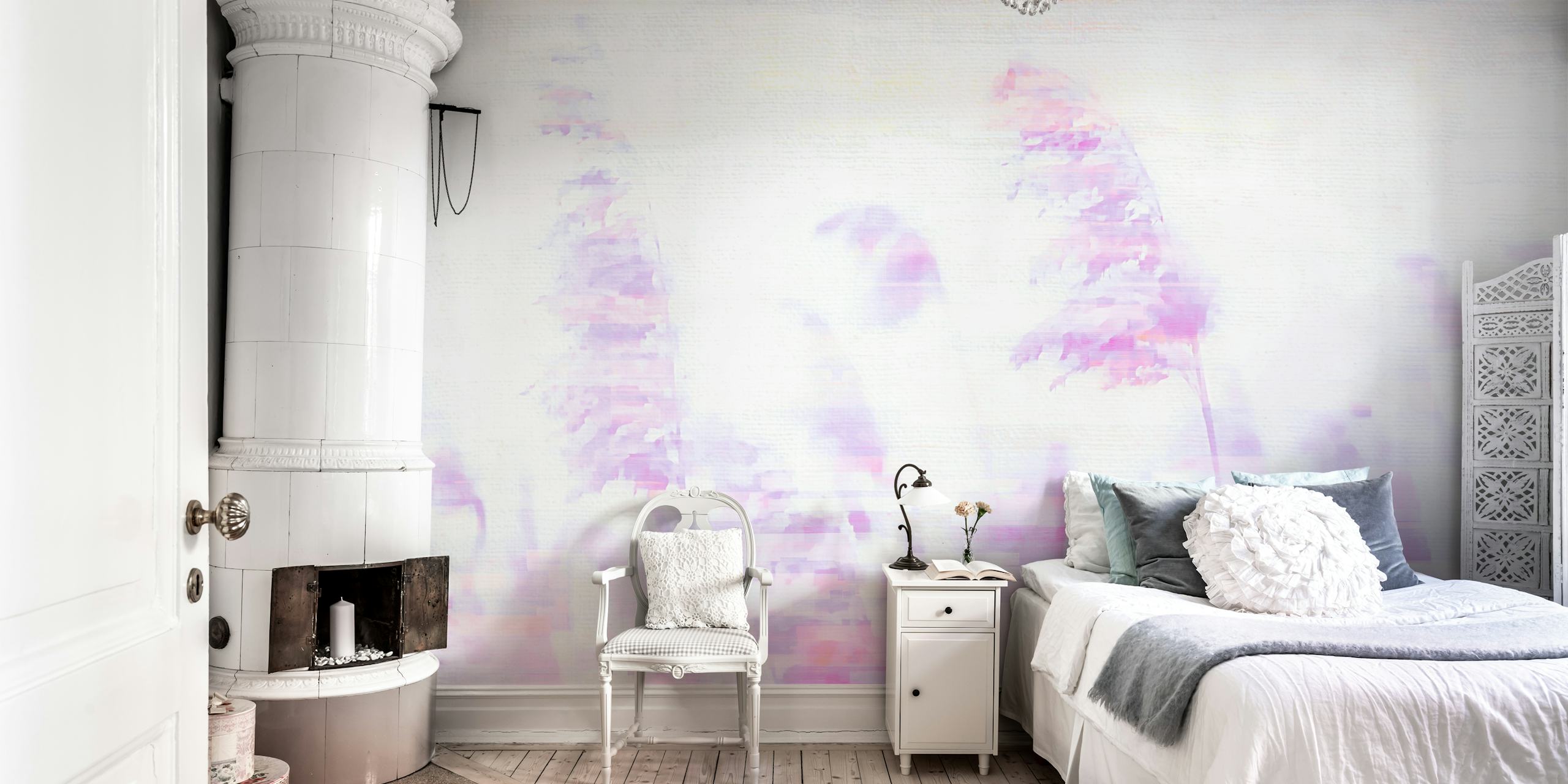 Soft pastel floral nature wallpaper with purple hues and dreamy design