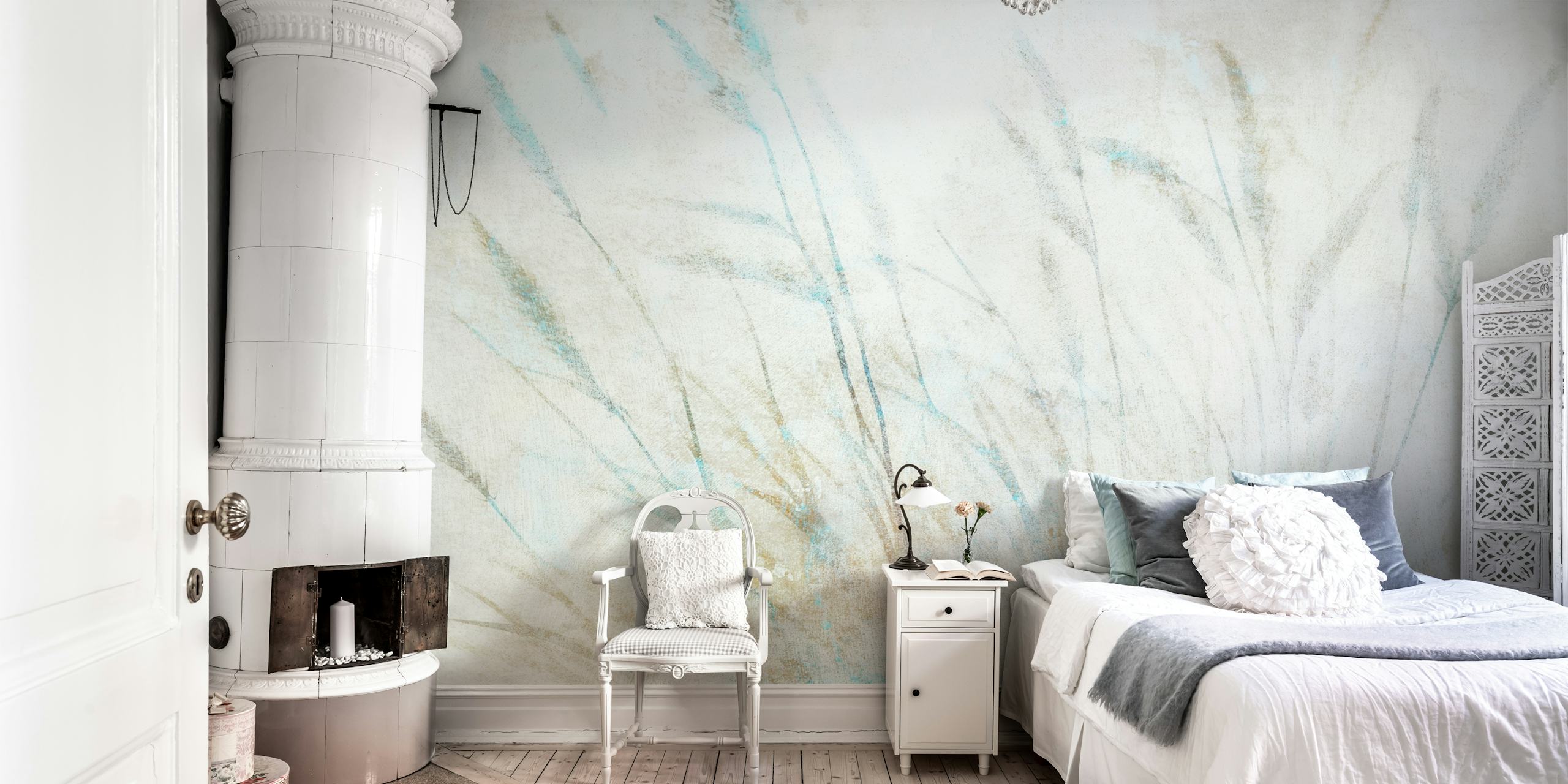 Ethereal reed design wallpaper in a room