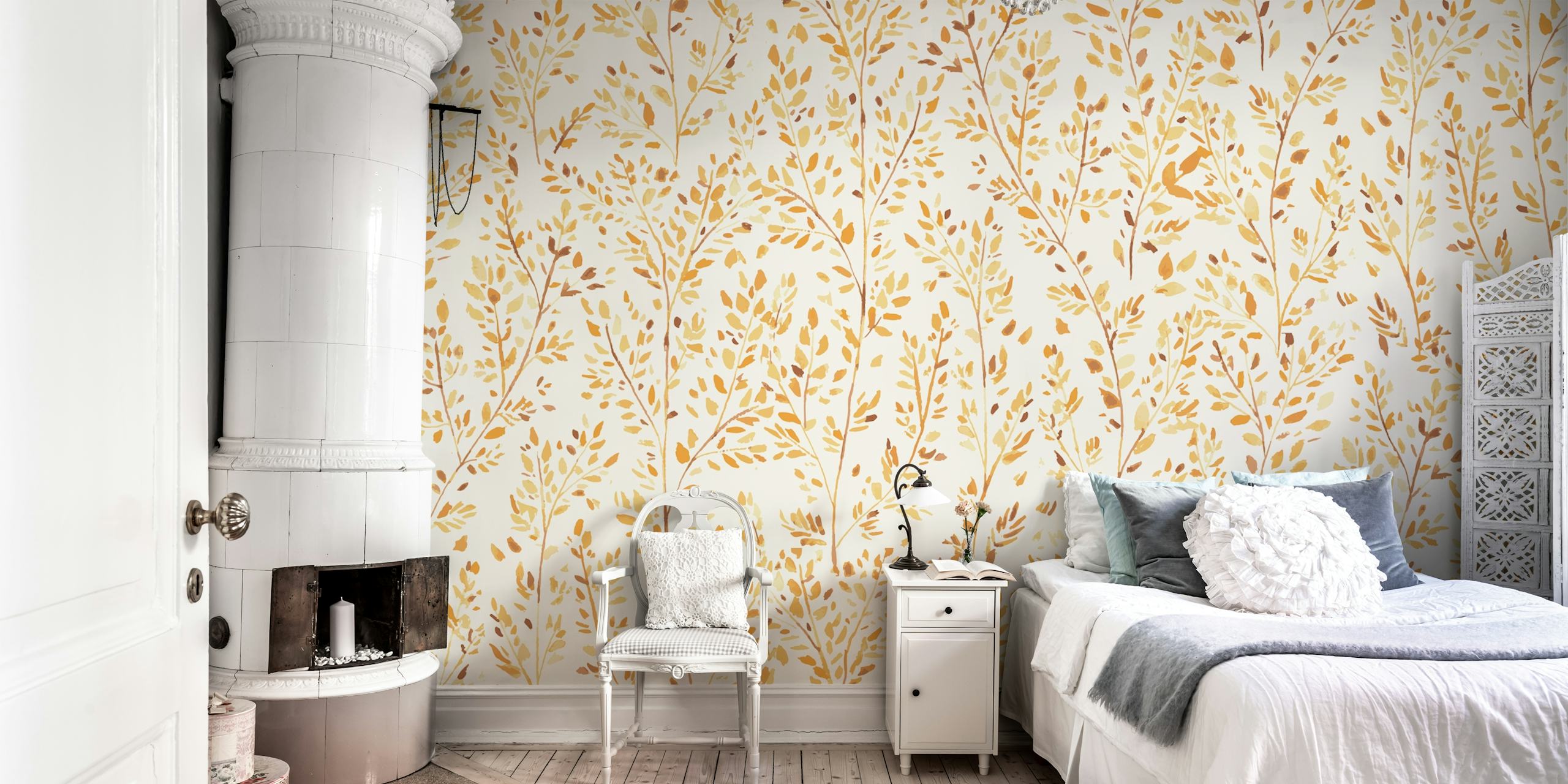 Amber Forest tapetdesign med gyldne blader