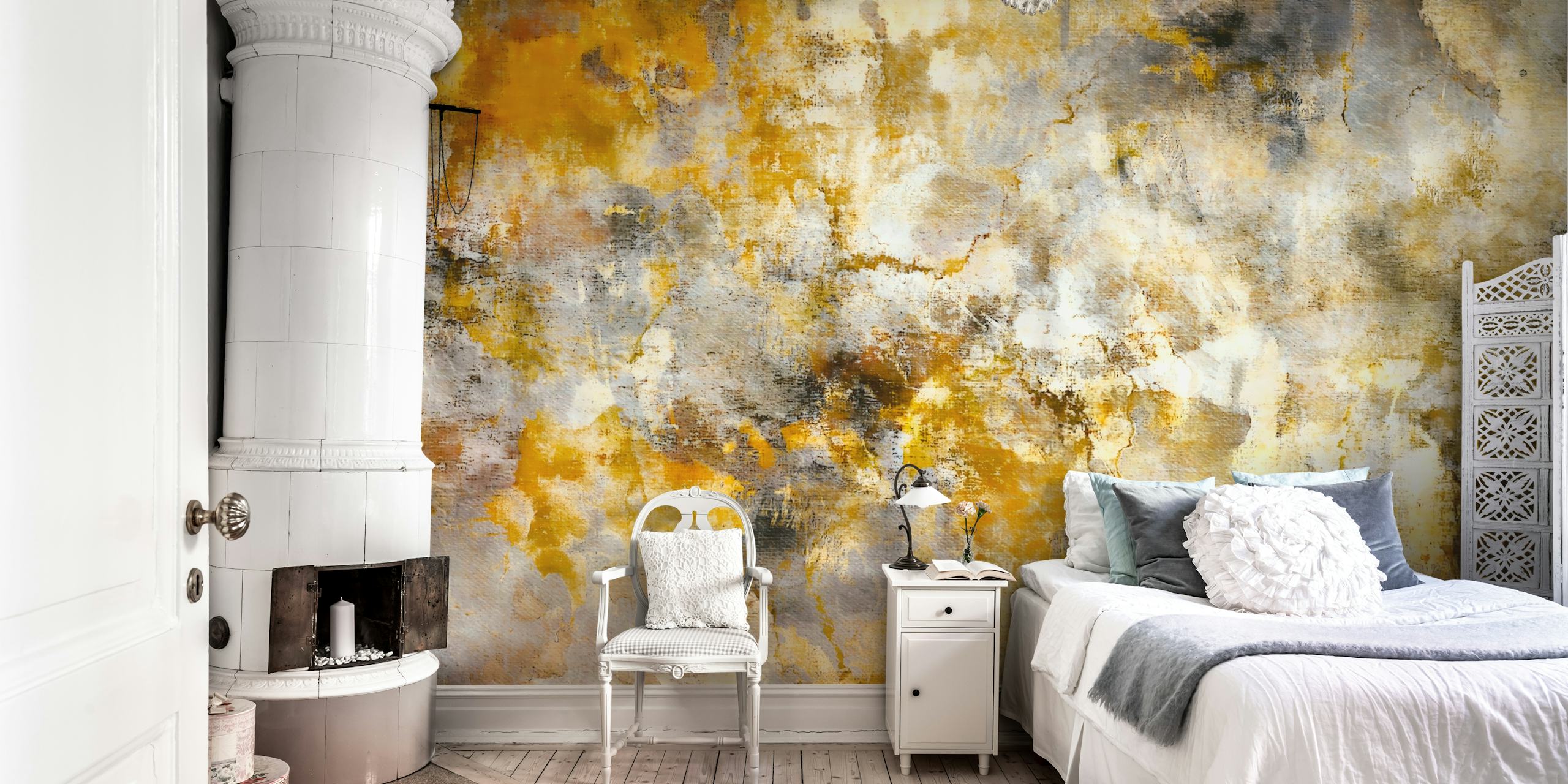 Papier peint Vintage Gold Abstract dans une pièce