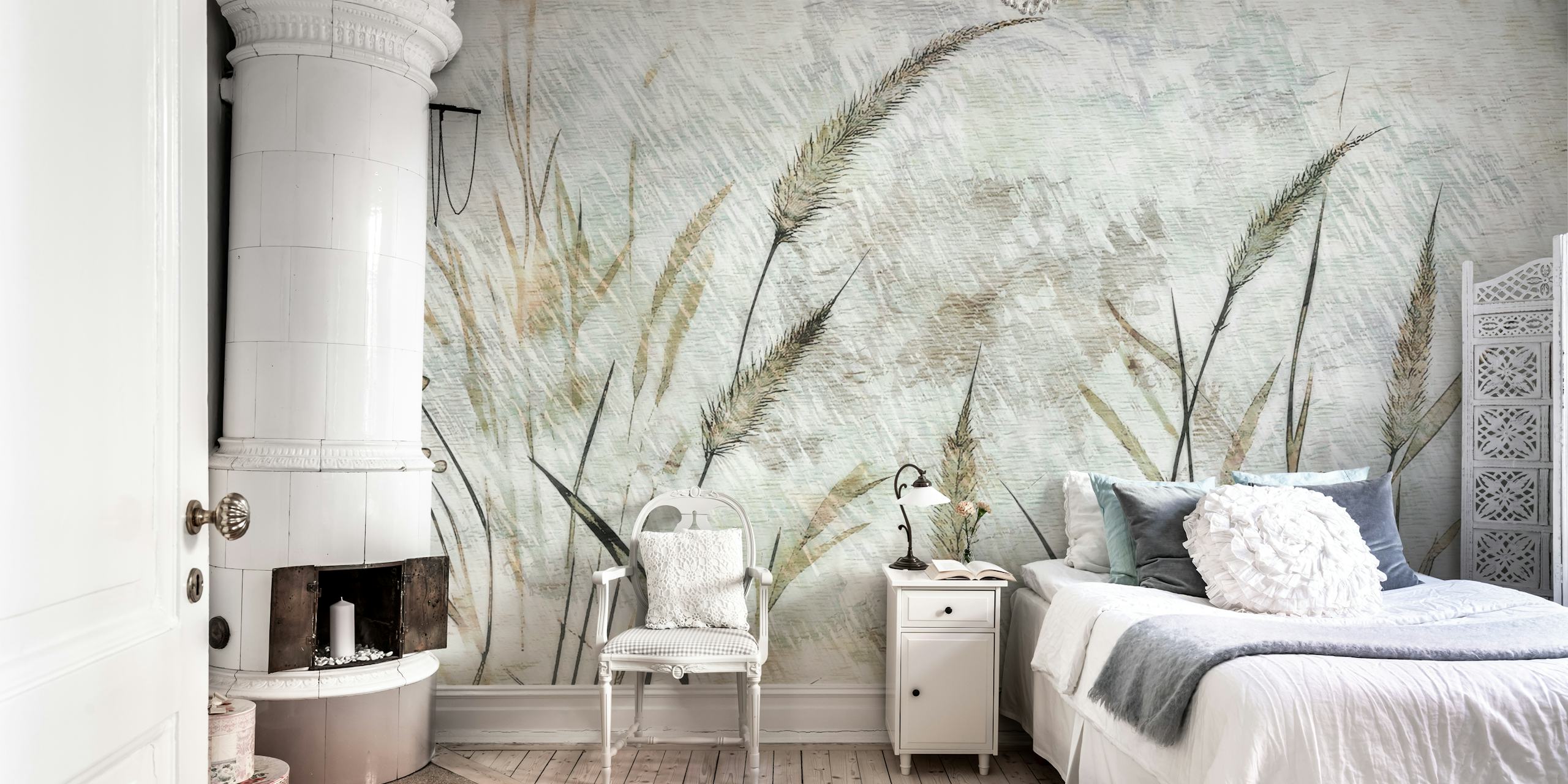 Dreamy Watercolor Grass wallpaper in a room