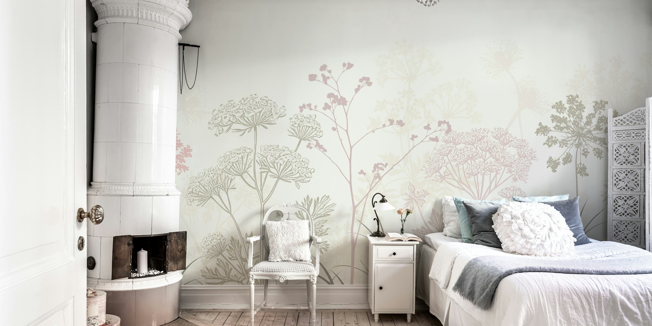 Papel pintado Pastel Wildflower Meadow en una habitación